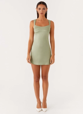 Fashionable Touch Odette Satin Mini Dress - Sage