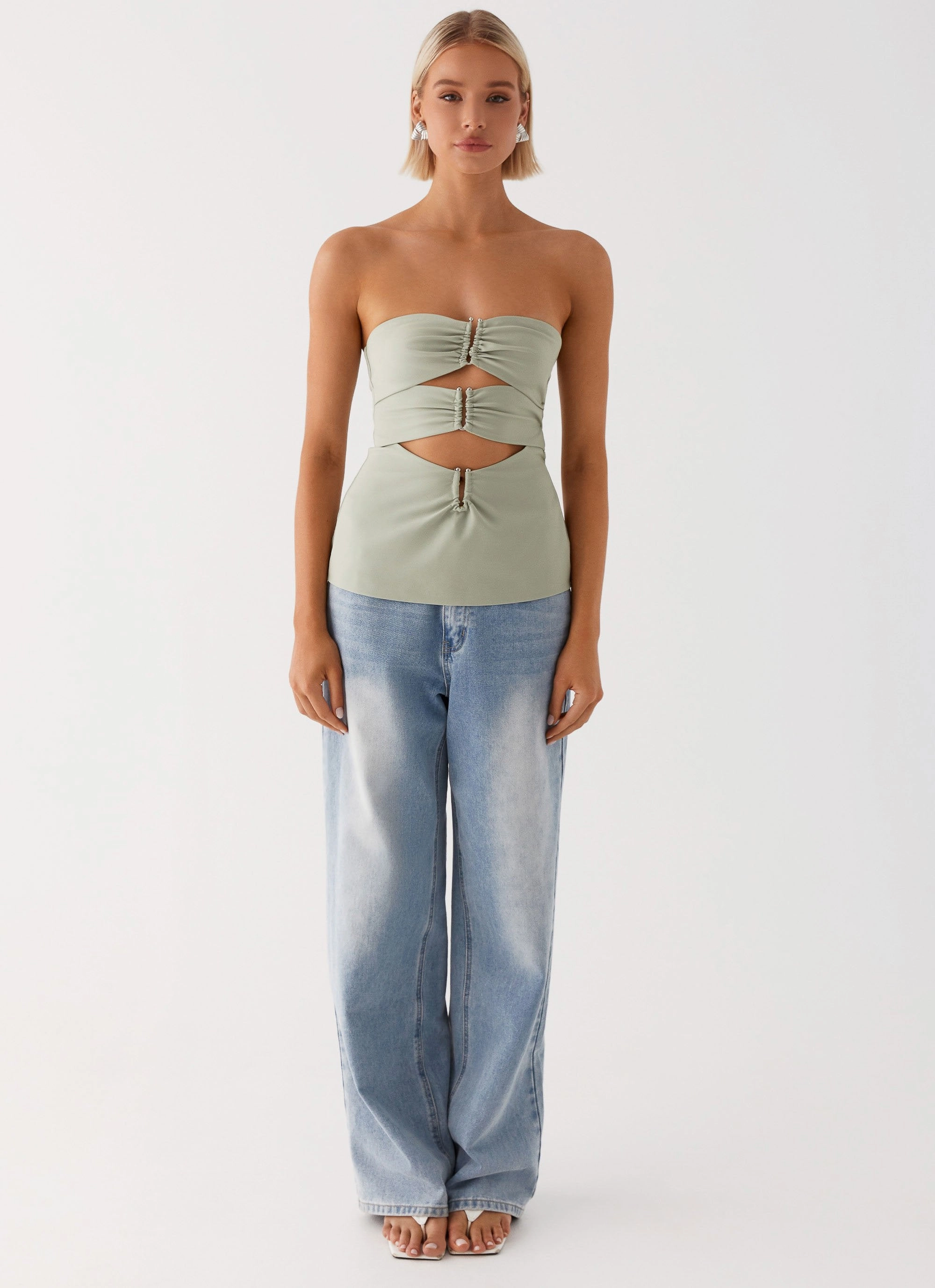 Micha Strapless Top - Khaki WrinkleFree Weaving Eco Friendly Dye Process