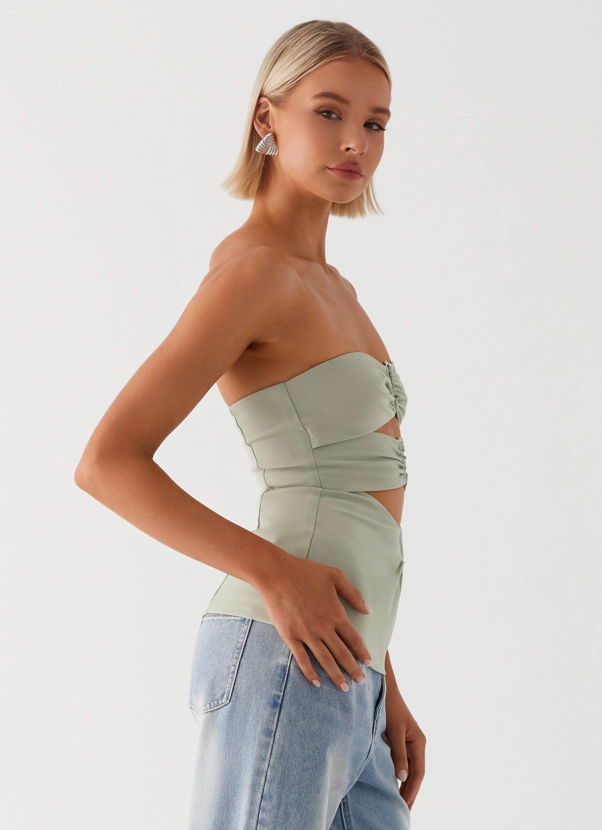Micha Strapless Top - Khaki Quick-Dry Fabric