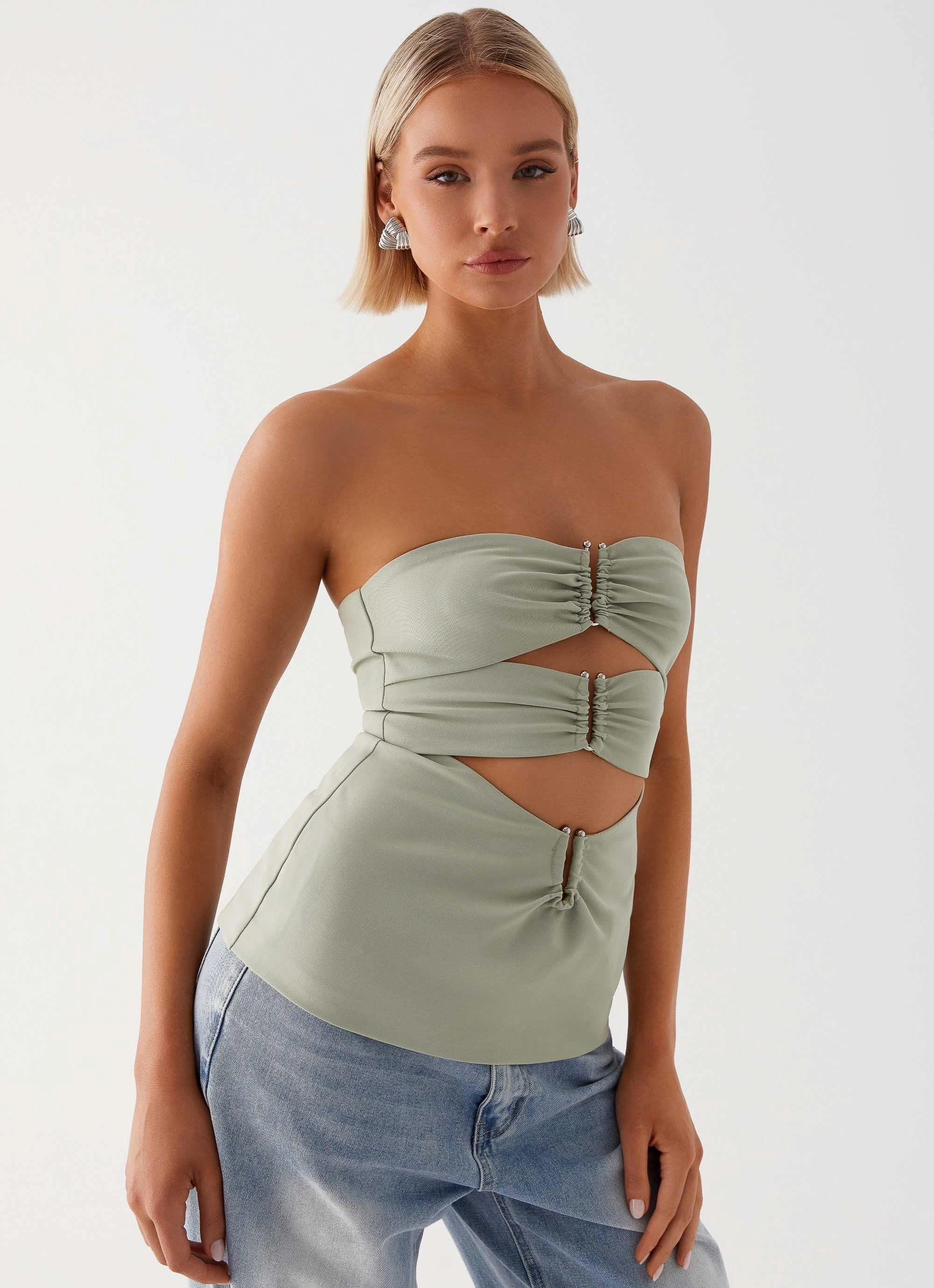 ElasticTrimming EcoFriendlyDye Micha Strapless Top - Khaki