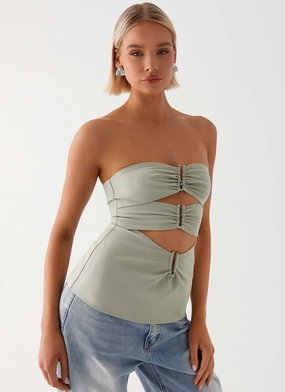 ElasticTrimming EcoFriendlyDye Micha Strapless Top - Khaki