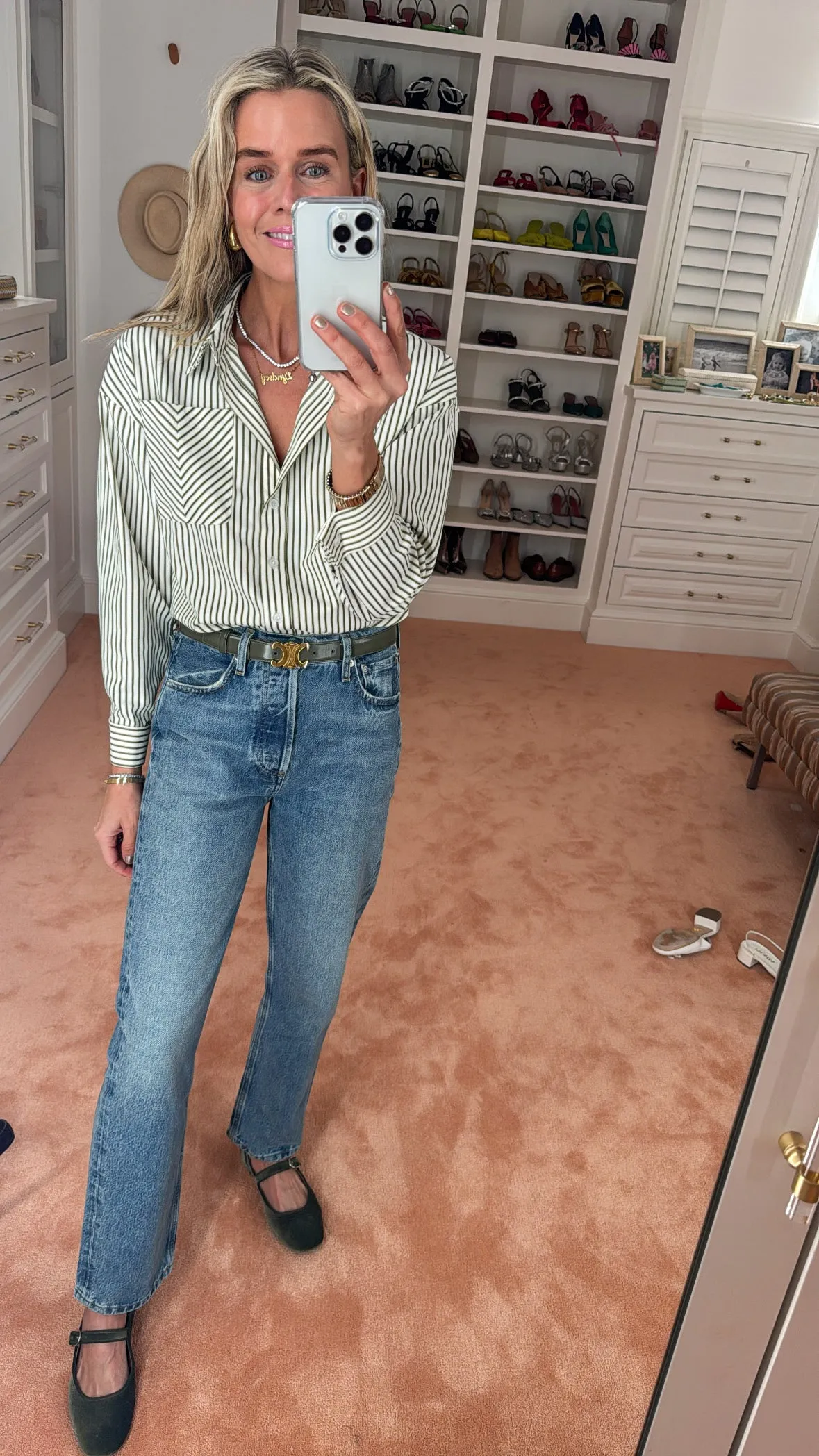 MASON'S DAUGHTER | the French Cuff Boyfriend Shirt, Olive and Ivory Striped Poplin Mesh Comfort