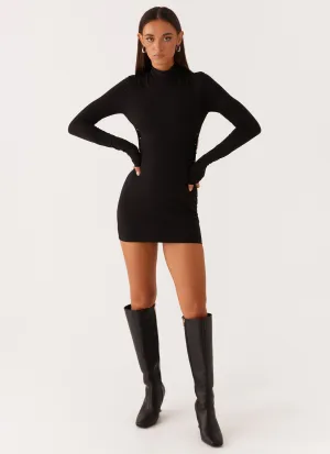 Dew Glow Raven Long Sleeve Mini Dress - Black