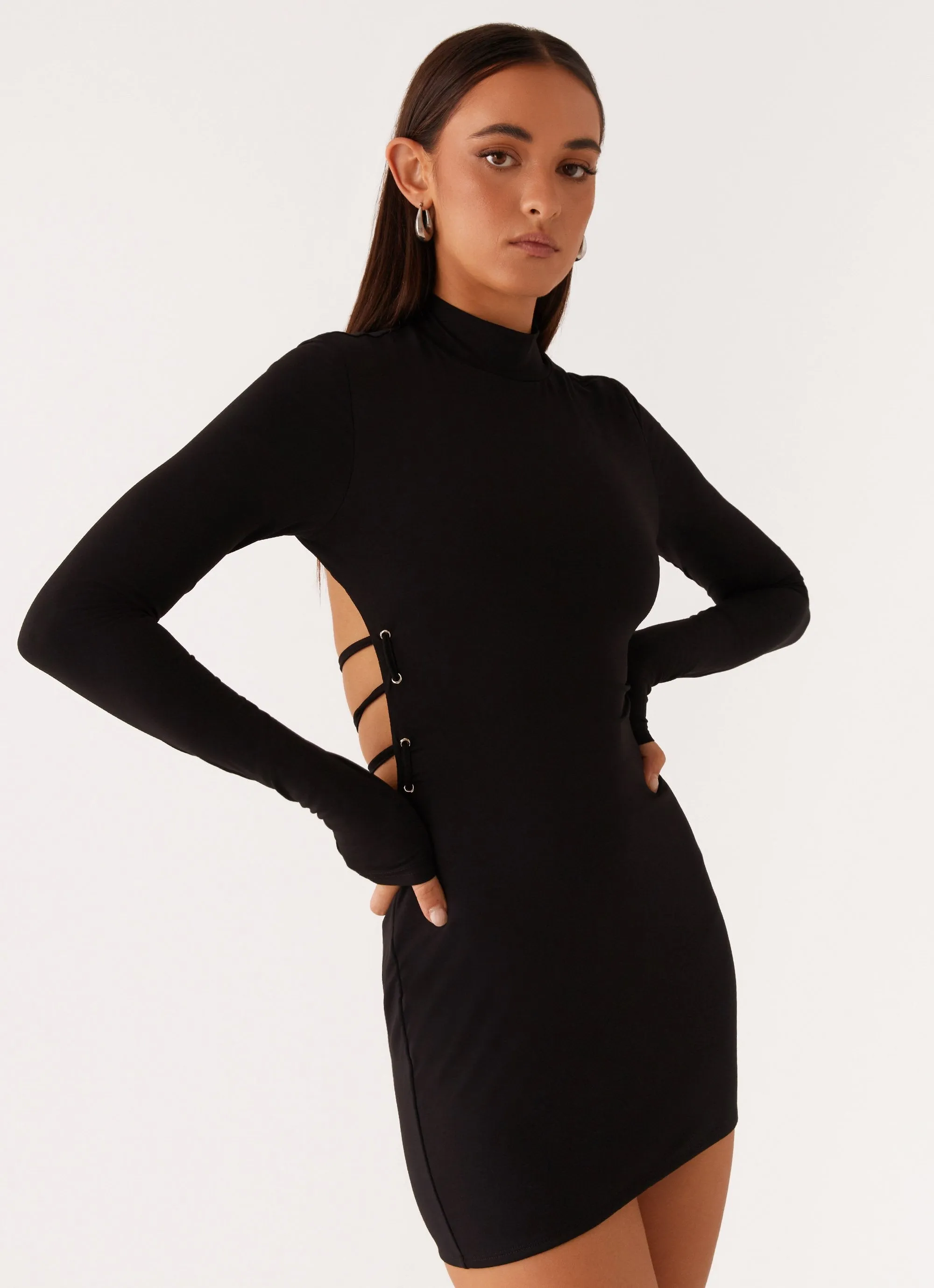 Raven Long Sleeve Mini Dress - Black Gradient Shade