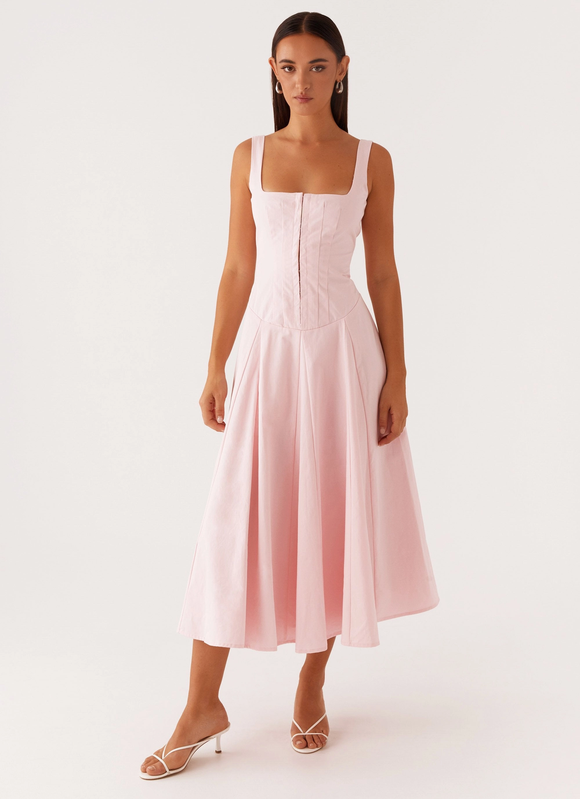 Ebony Midi Dress - Pastel Pink High-waisted evening piece