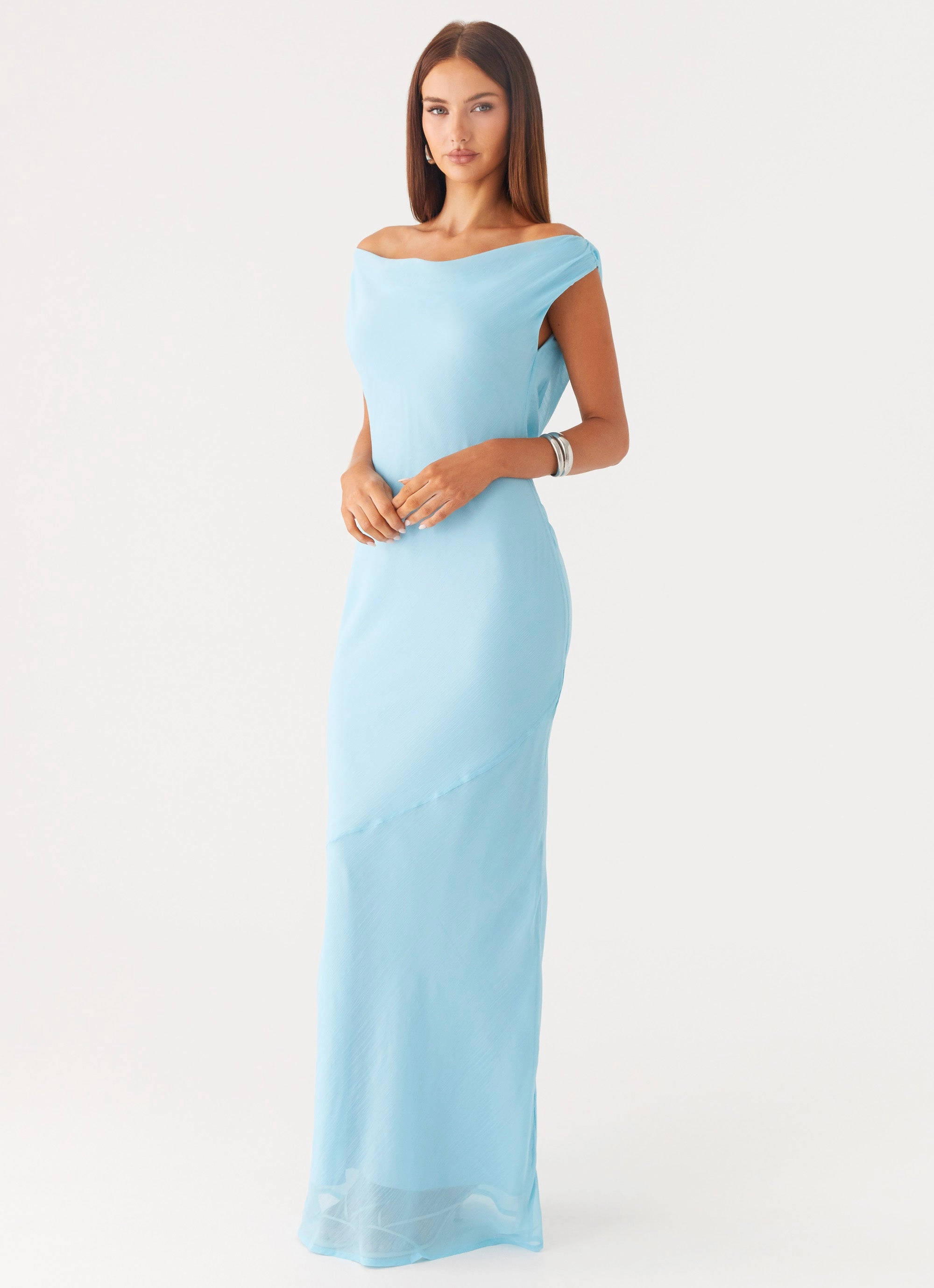 Spring-Season Brittany Chiffon Maxi Dress - Turquoise