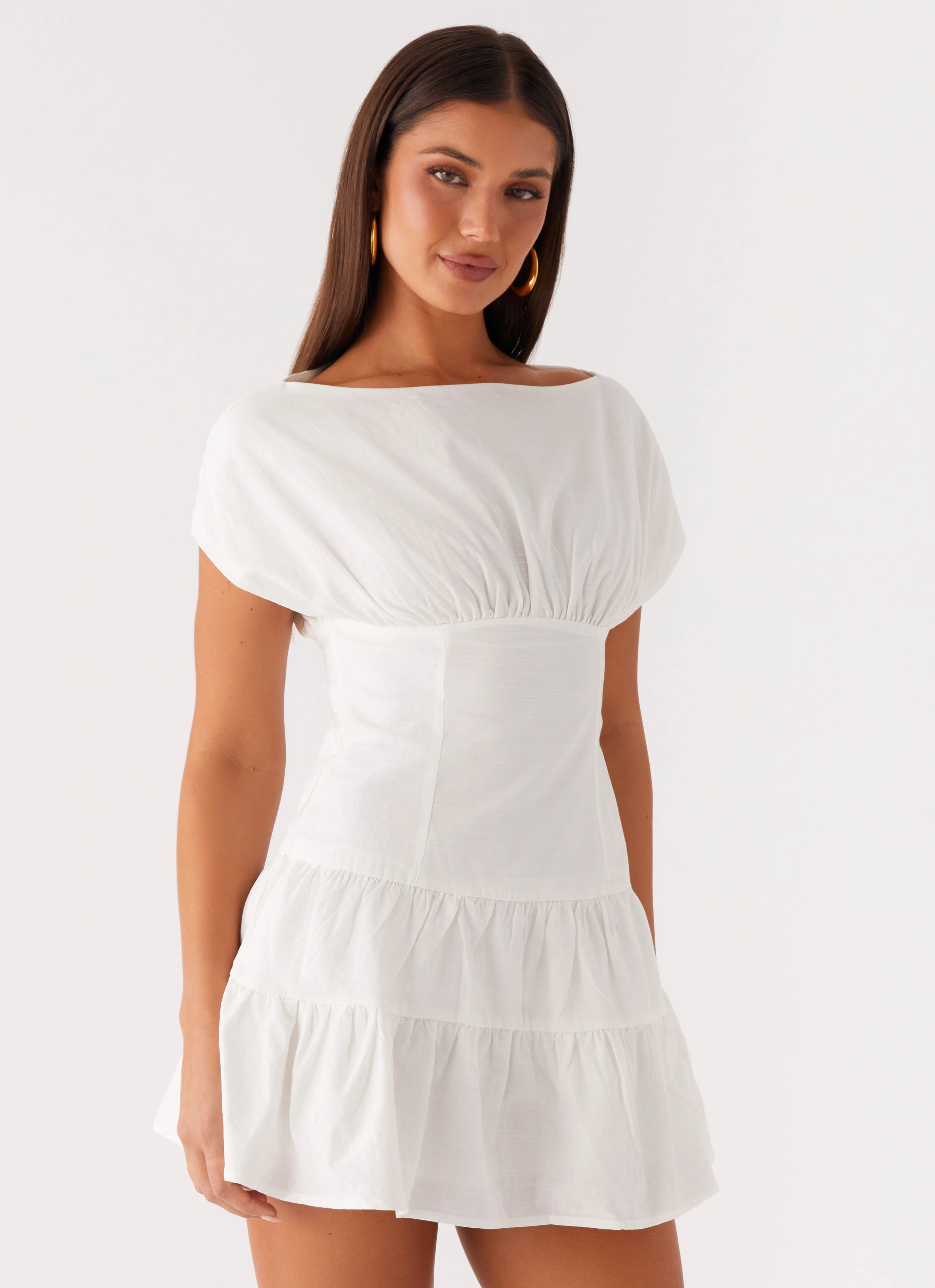 Cozy Touch All-season Ember Haze Boat Neck Mini Dress - Off White