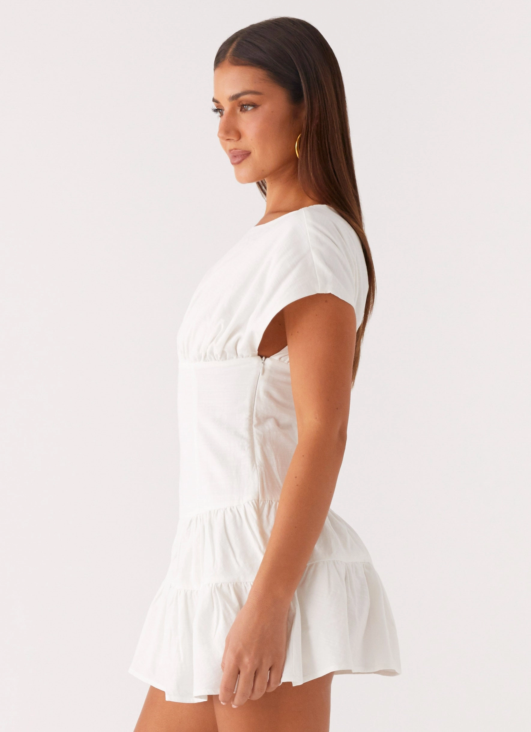 Ember Haze Boat Neck Mini Dress - Off White Cozy Base