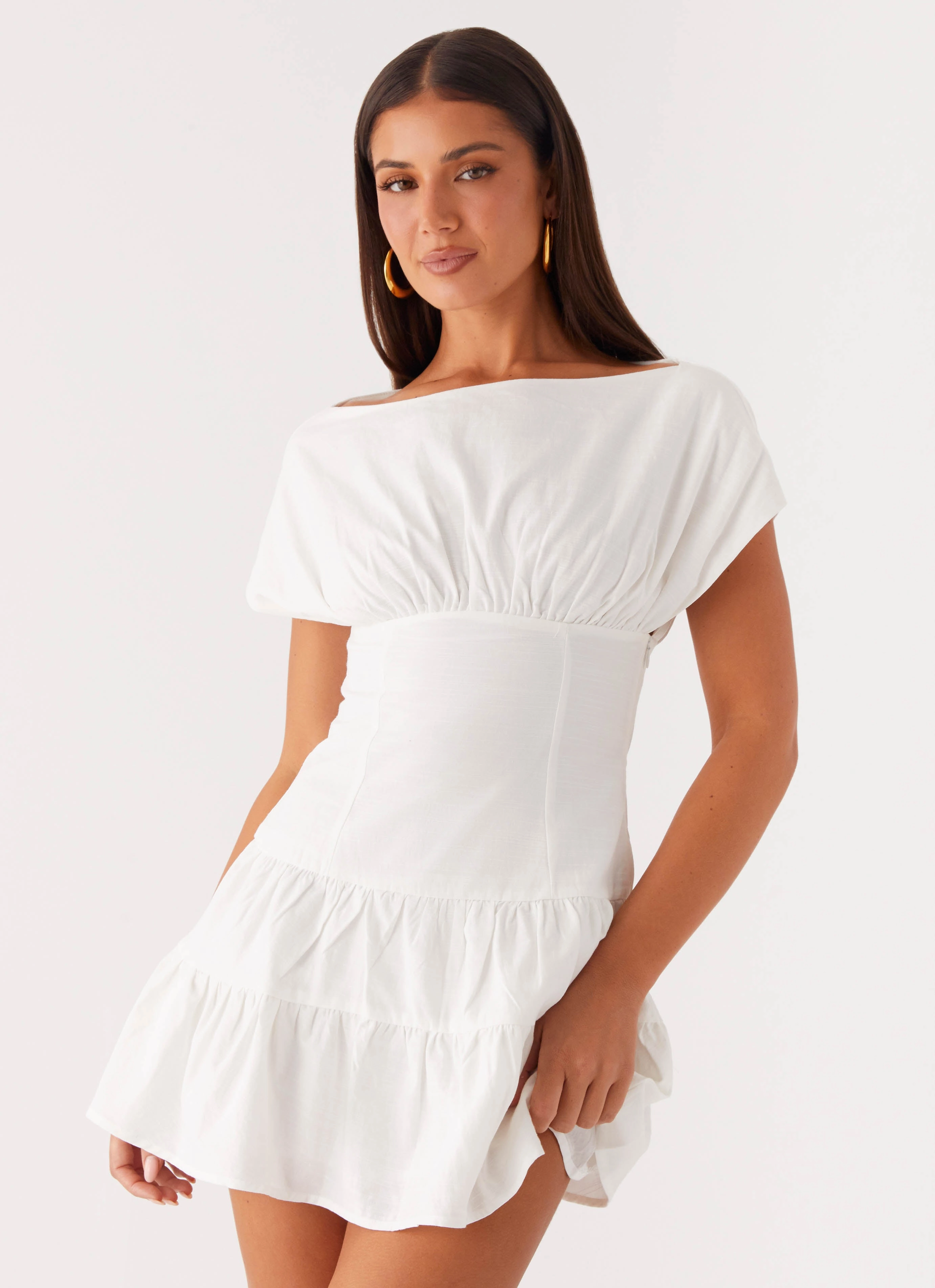Ember Haze Boat Neck Mini Dress - Off White UVProtectiveLayer Young Edge