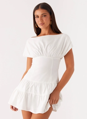 Ember Haze Boat Neck Mini Dress - Off White UVProtectiveLayer Young Edge