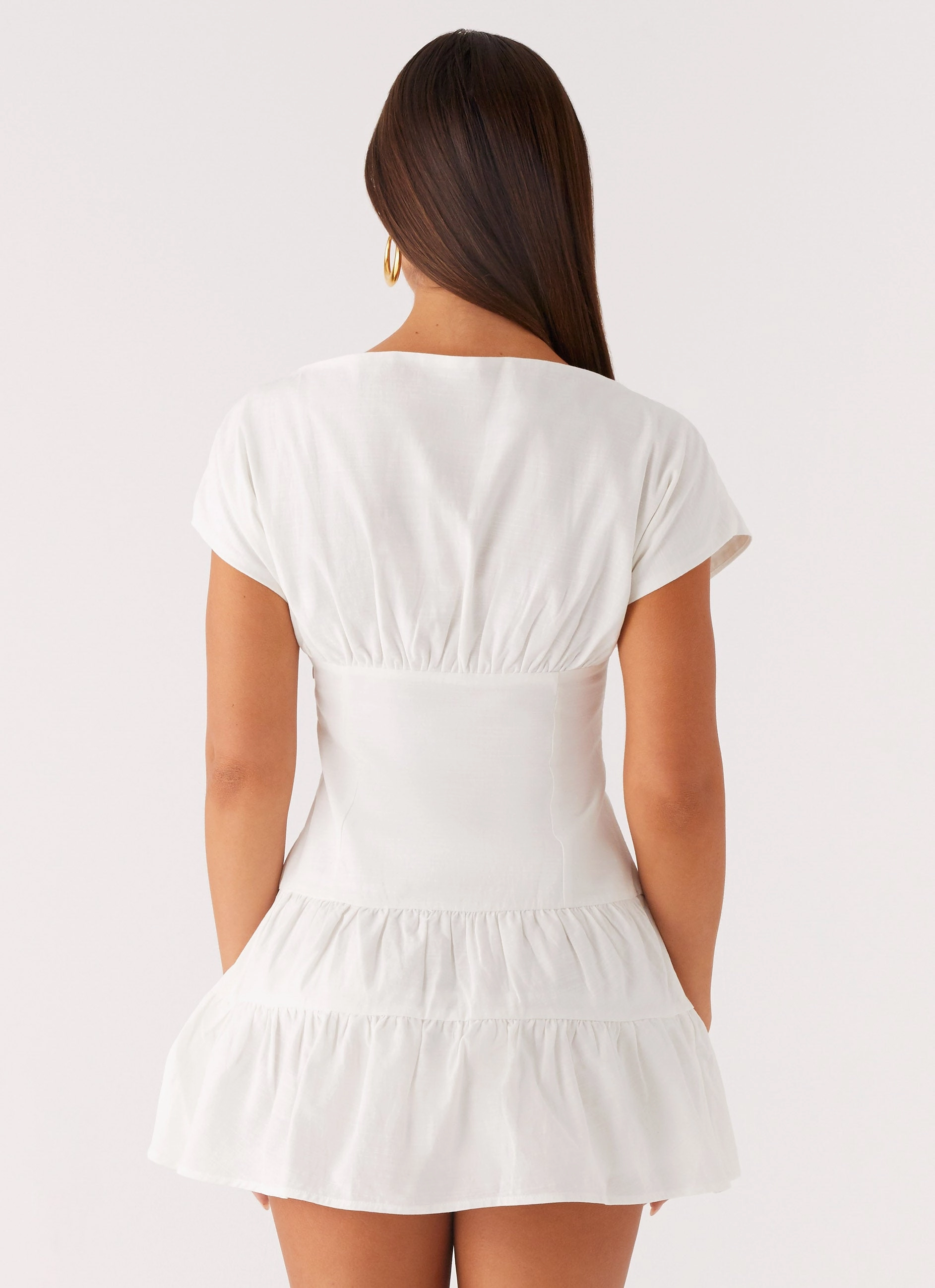 Smocked-Detail Ember Haze Boat Neck Mini Dress - Off White