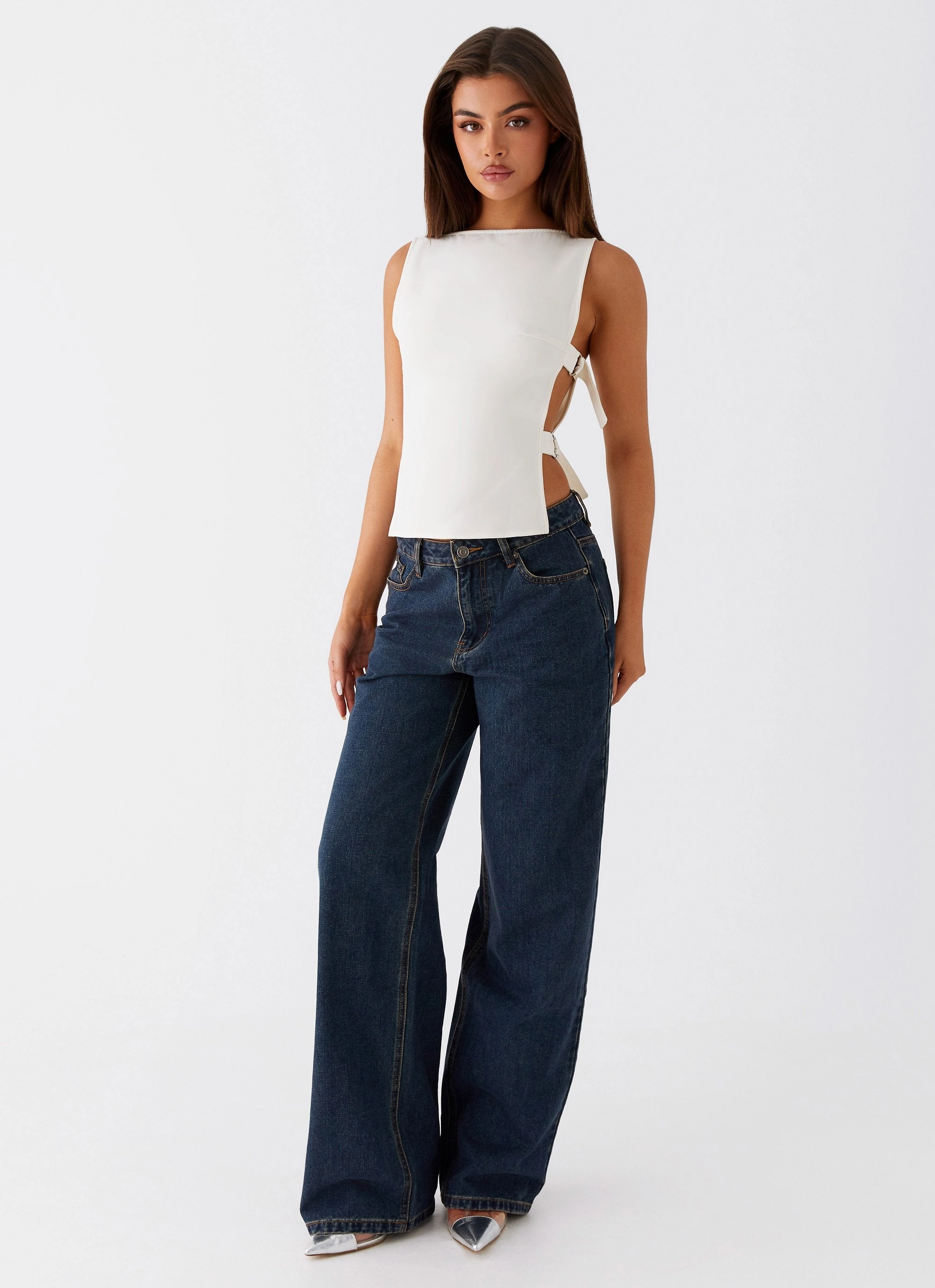 Contrast Stitch Detailing TemperatureRegulatingLining Cherish You Buckle Top - White