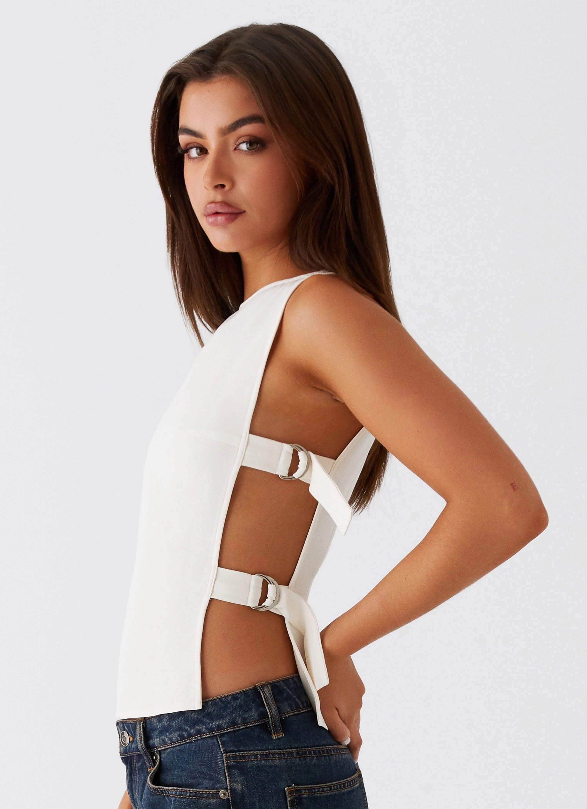 SlipResistant Cherish You Buckle Top - White