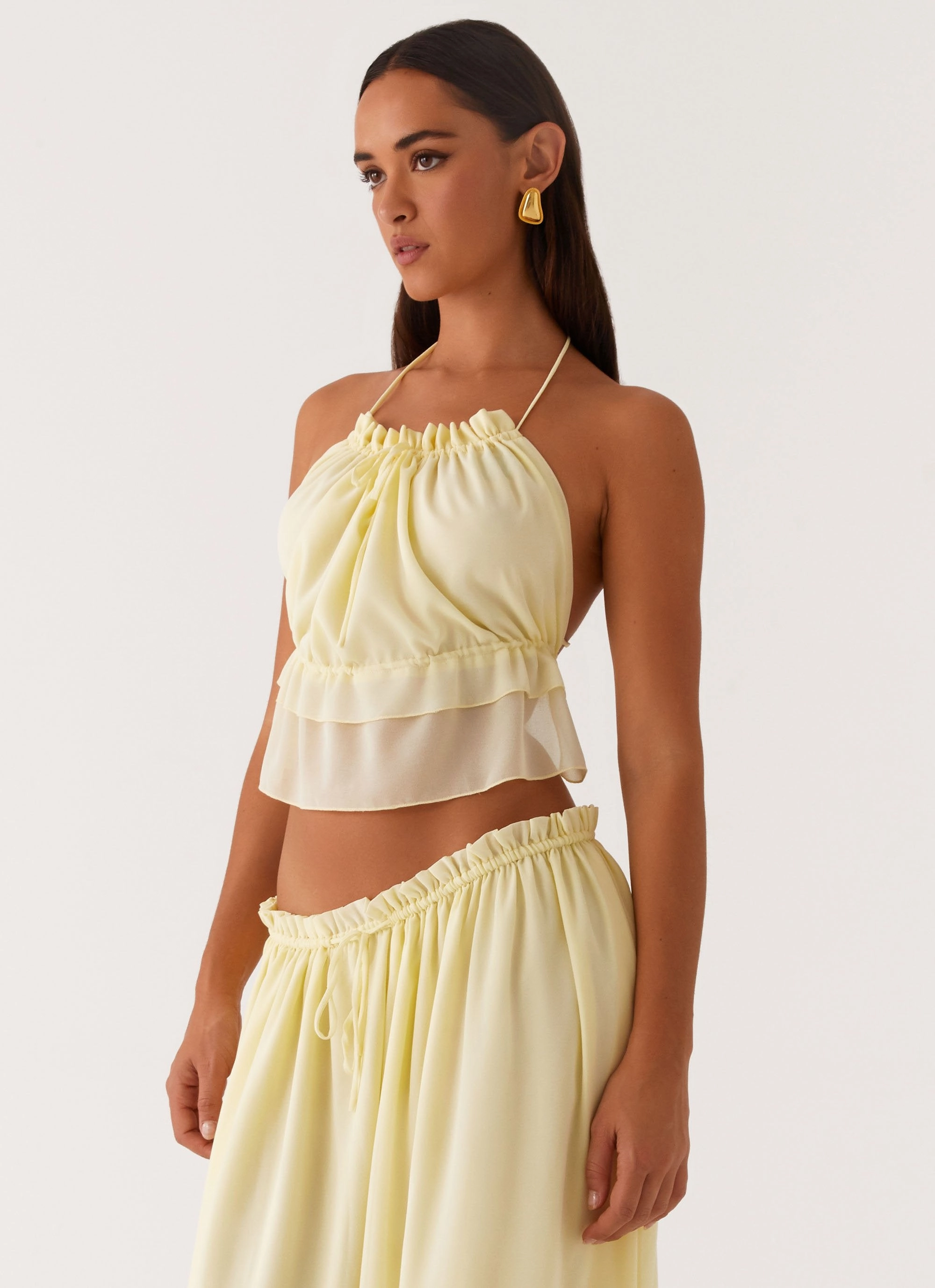 Stretch Waistband Design Zaya Backless Top - Yellow