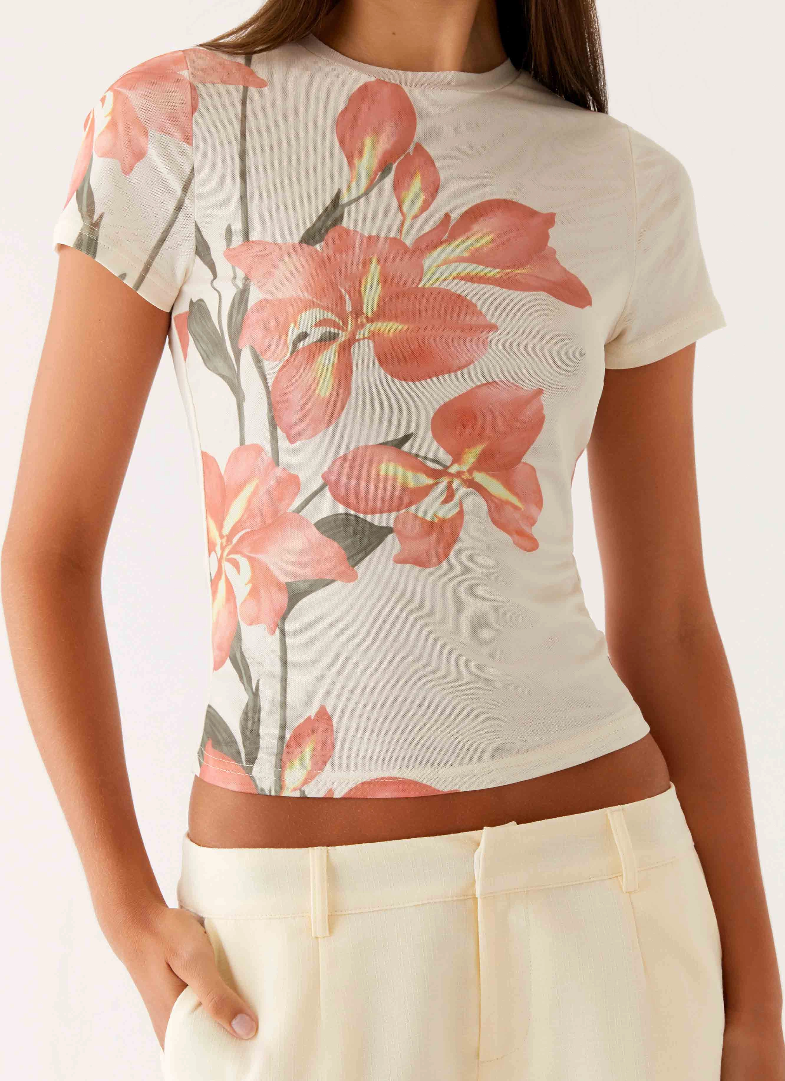 Tapered Cut Late Night Mesh Baby Tee - Siena Floral