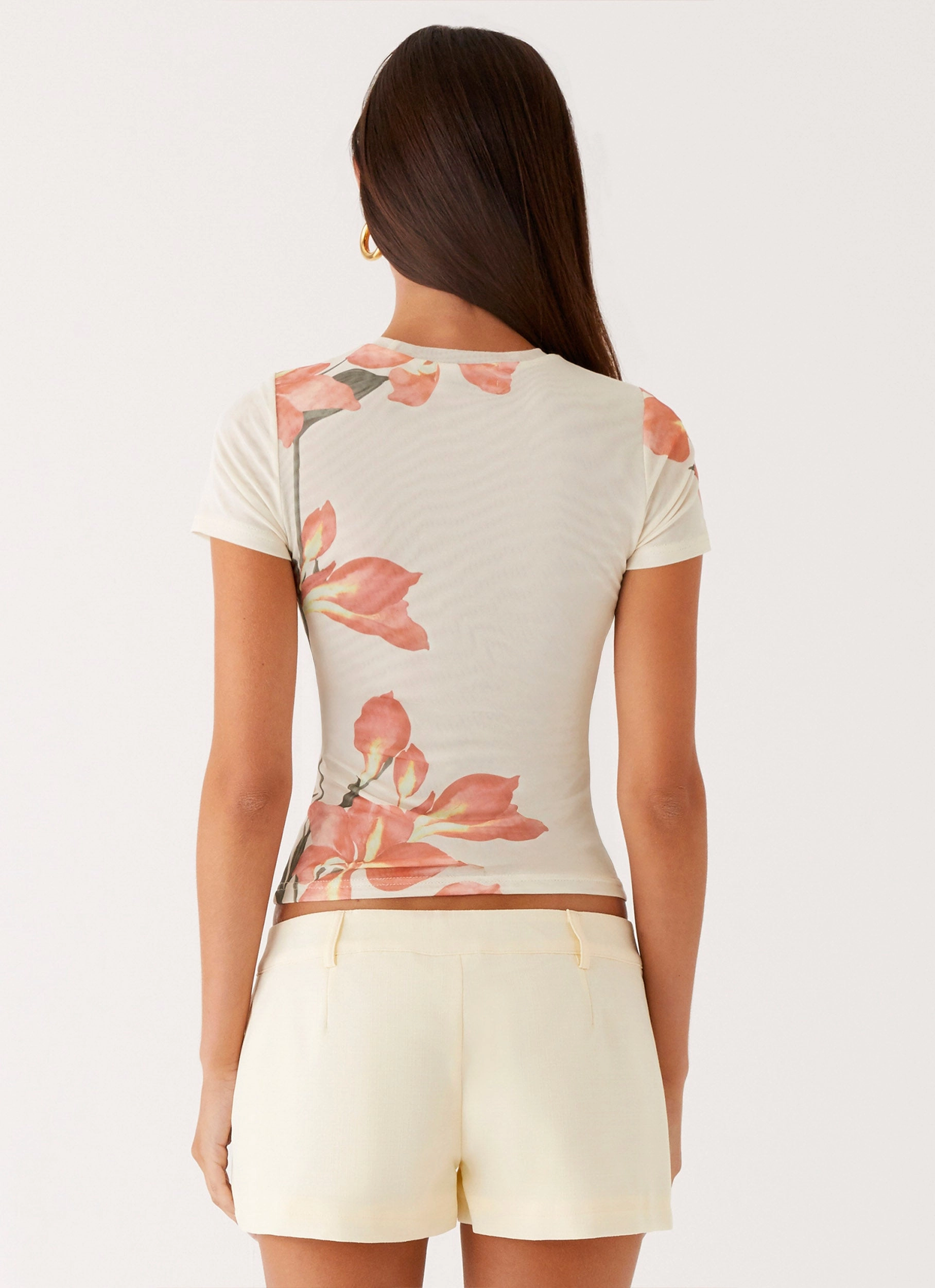 Late Night Mesh Baby Tee - Siena Floral Sustainable Textile Casual Blouse