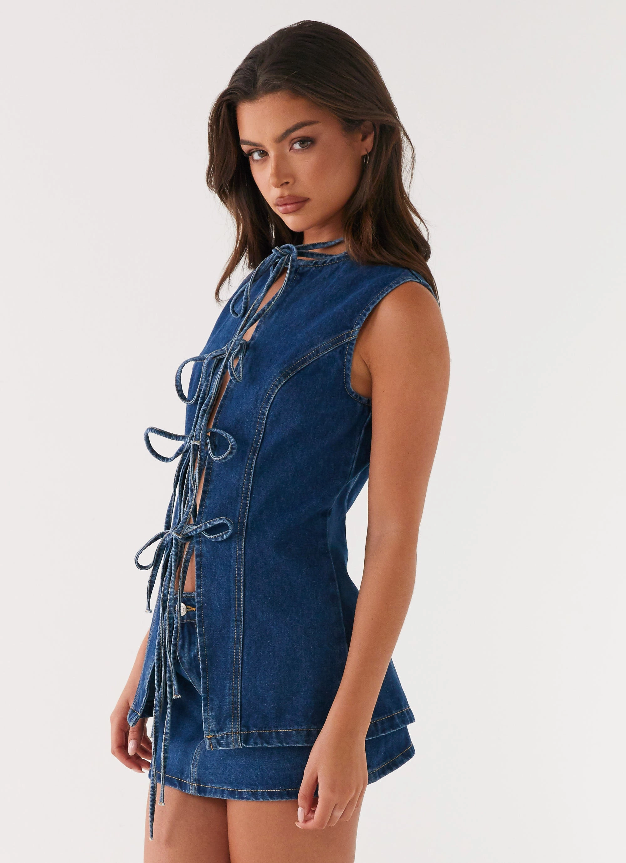 Wish You Luck Denim Top - Dark Blue Reinforced Hem