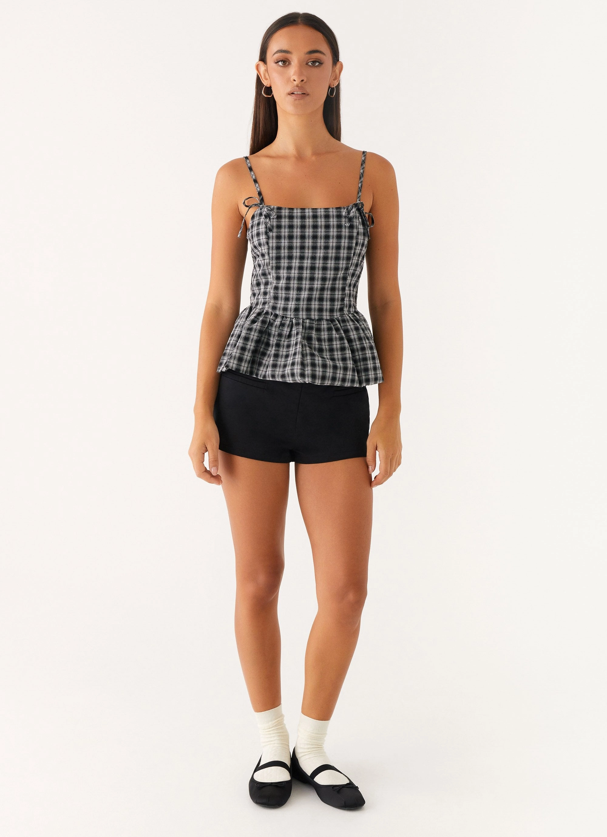 Laura Top - White Black Check Anti Pilling Surface Treatment Vegan Leather Accents