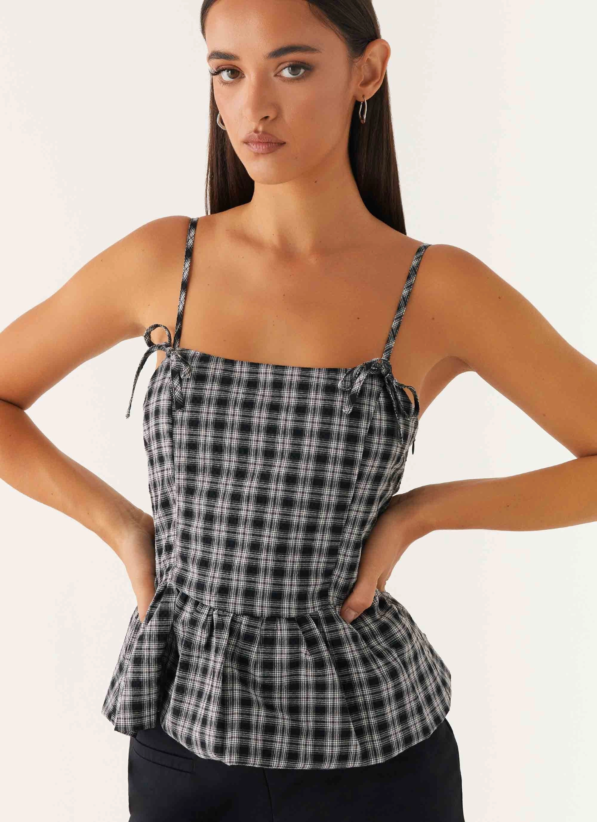 Recycled materials Laura Top - White Black Check