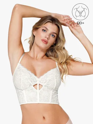 Full Coverage Longline Underwire Lace Bralette BuiltInLayer DoubleLayeredCollar