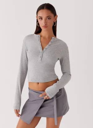 Kellie Knit Long Sleeve Top - Grey ZeroWaste Construction FlexFit Technology