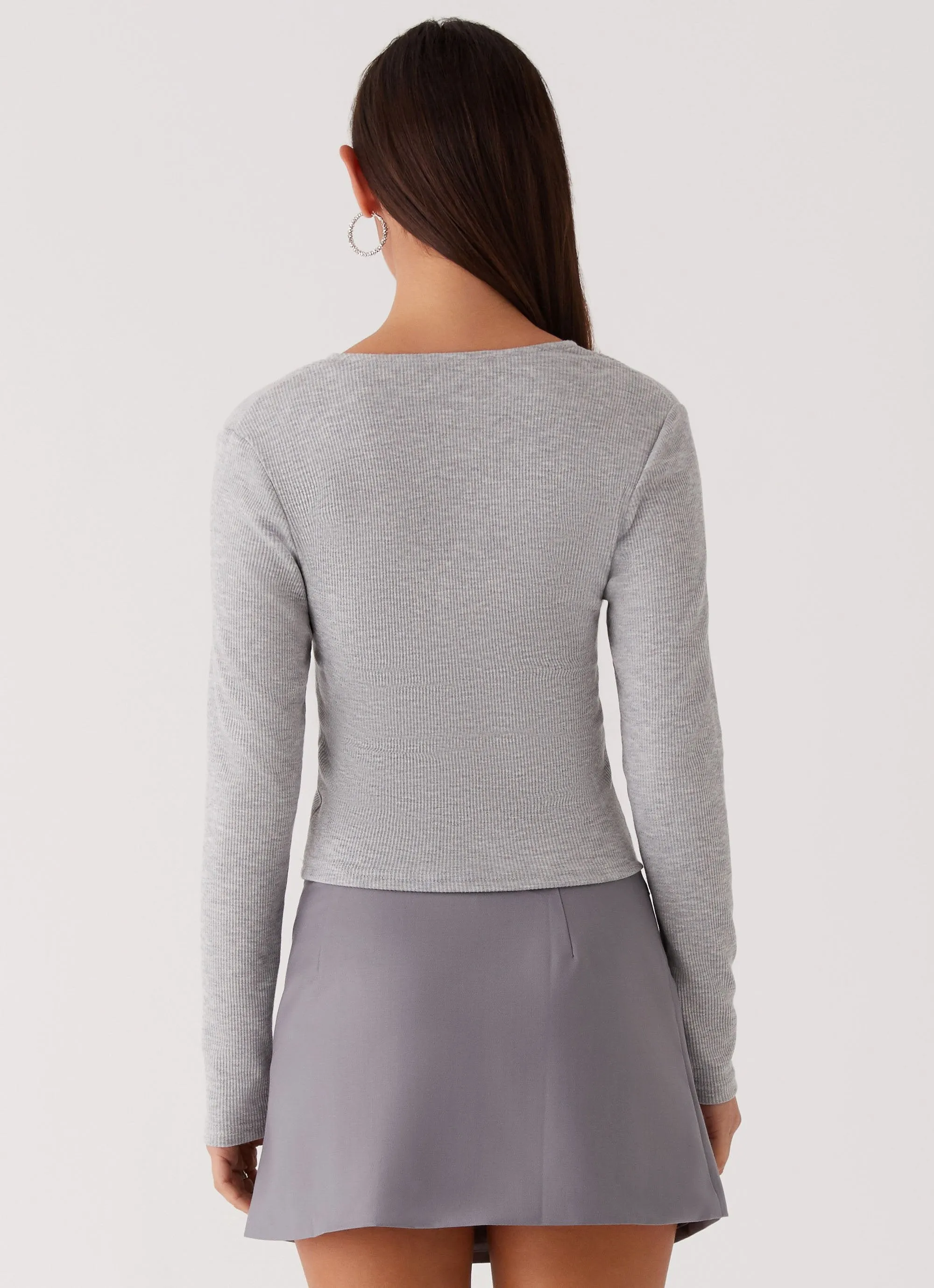AllDayComfortFit Kellie Knit Long Sleeve Top - Grey