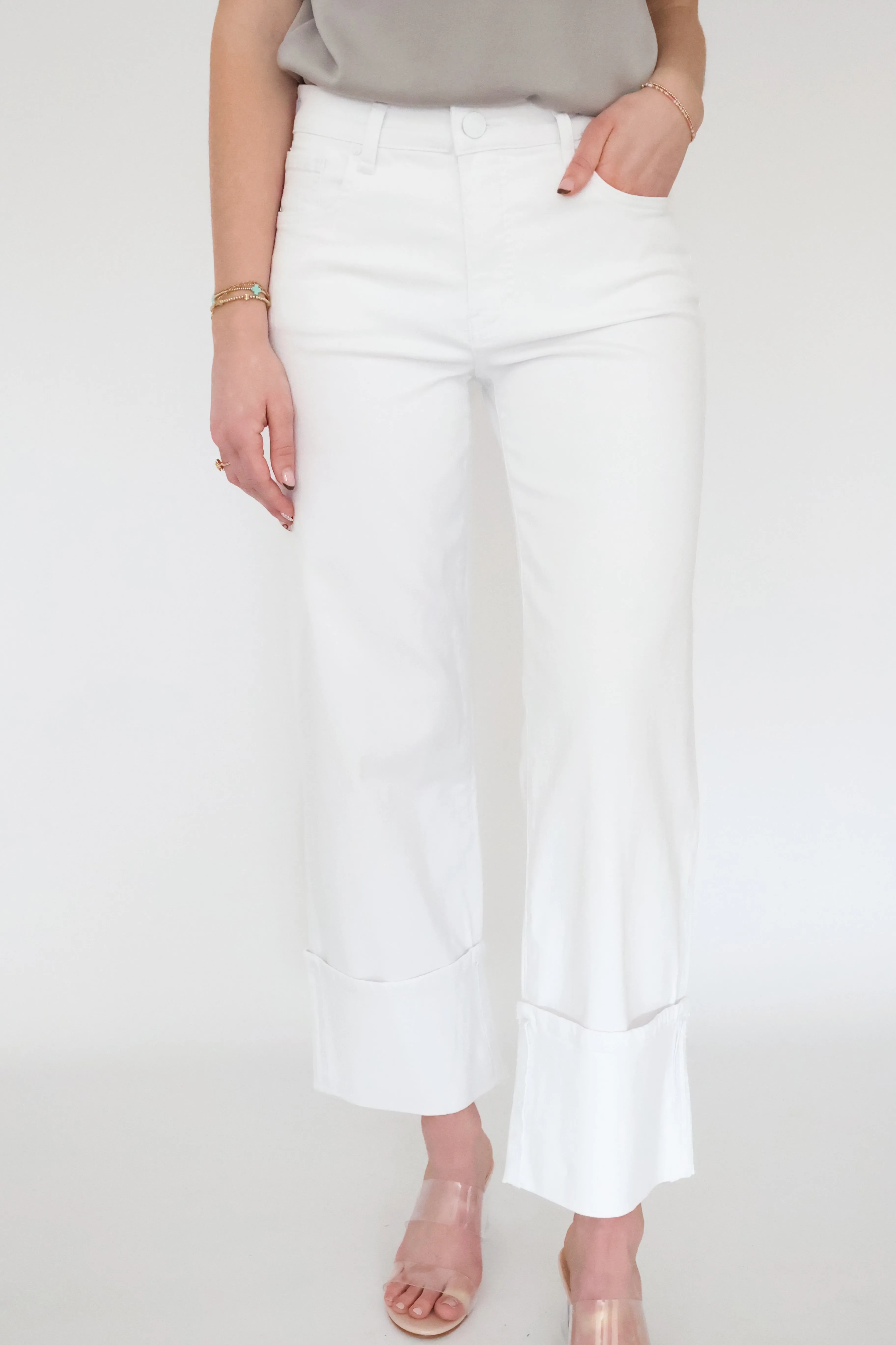 Snag Resistant Fabric Thermal Regulating Charlotte High Rise Wide Leg Jean - Optic White (FINAL SALE)