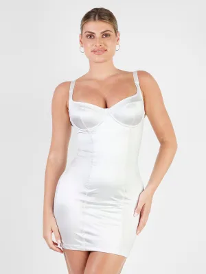 Shapewear Scuplting Satin Bustier Mini Dress ButtonDownCollar WaterRepellent Finish