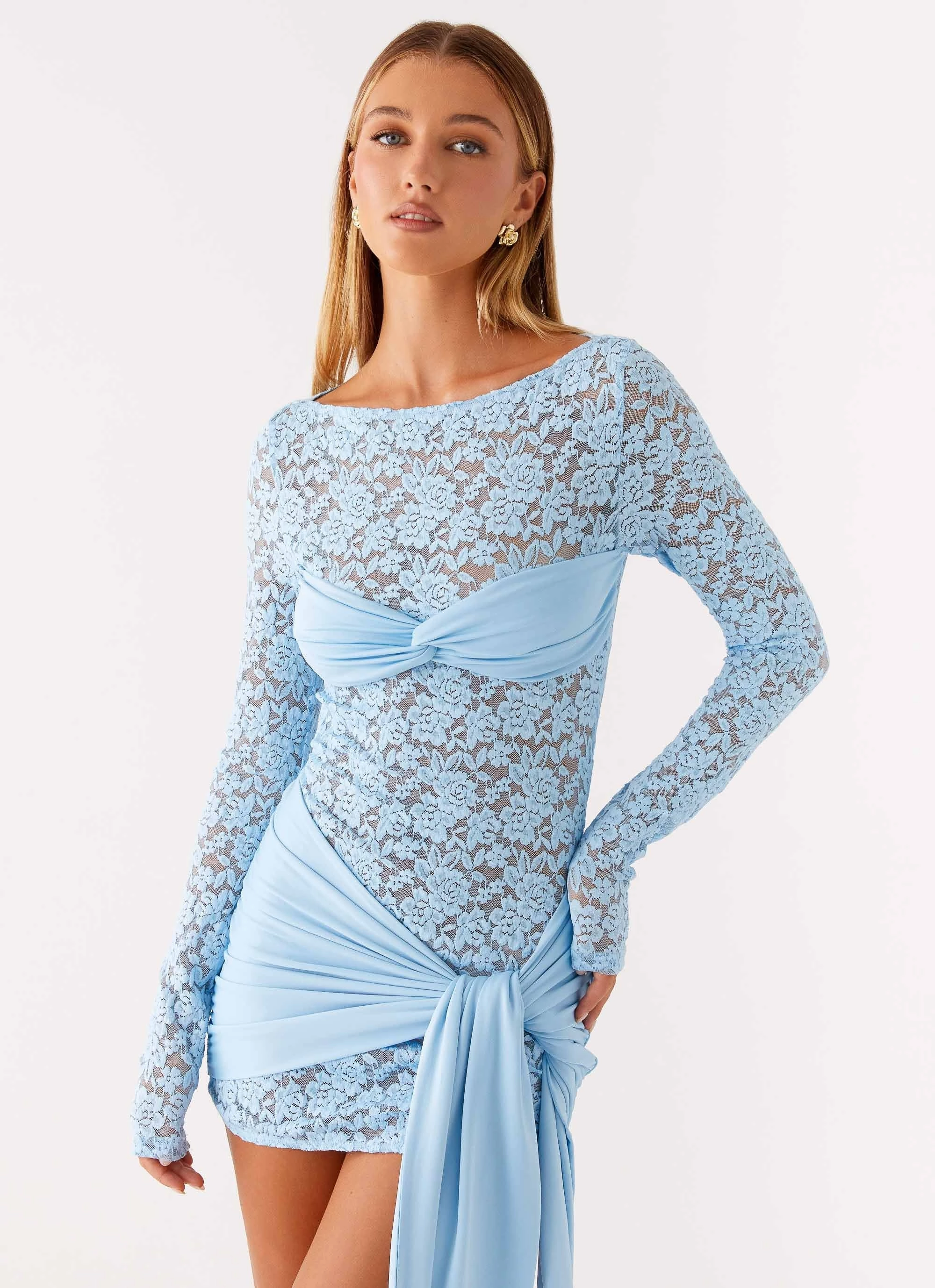 Contemporary Waist Everyday Layers Consie Long Sleeve Mini Dress - Pale Blue