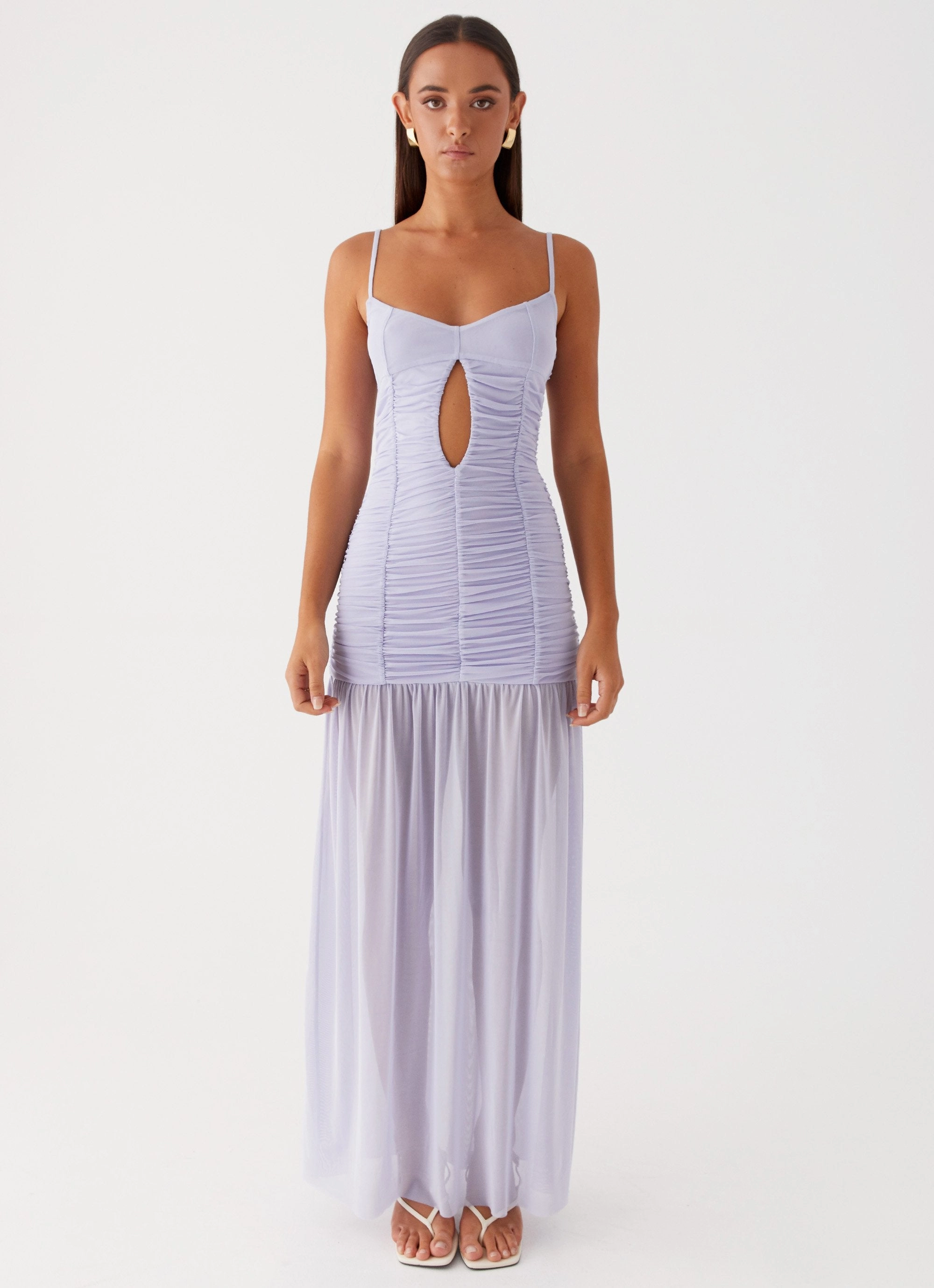 Bright Appeal Wrap-Style Constance Mesh Maxi Dress - Lavender