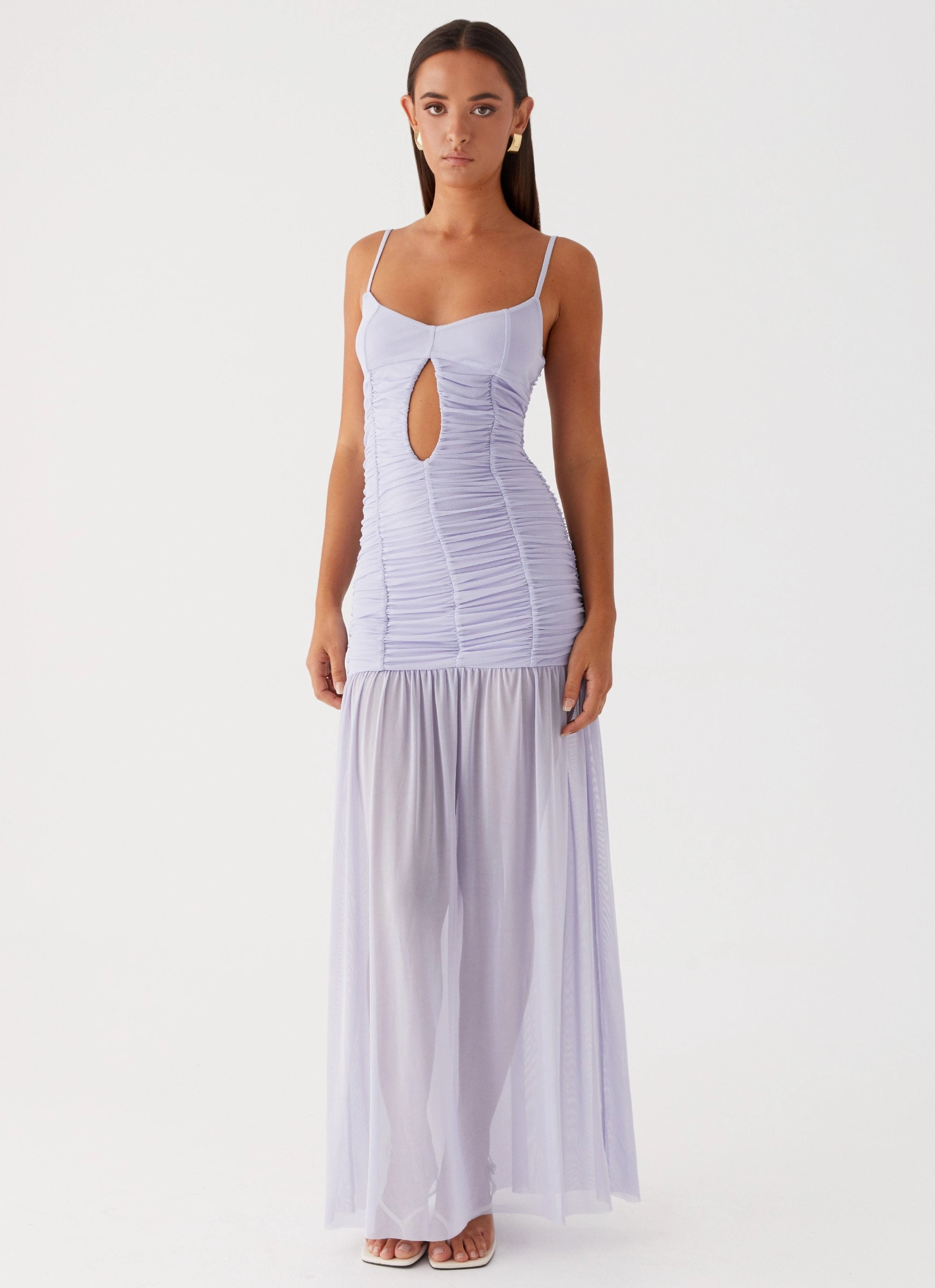 Side-Zip Constance Mesh Maxi Dress - Lavender