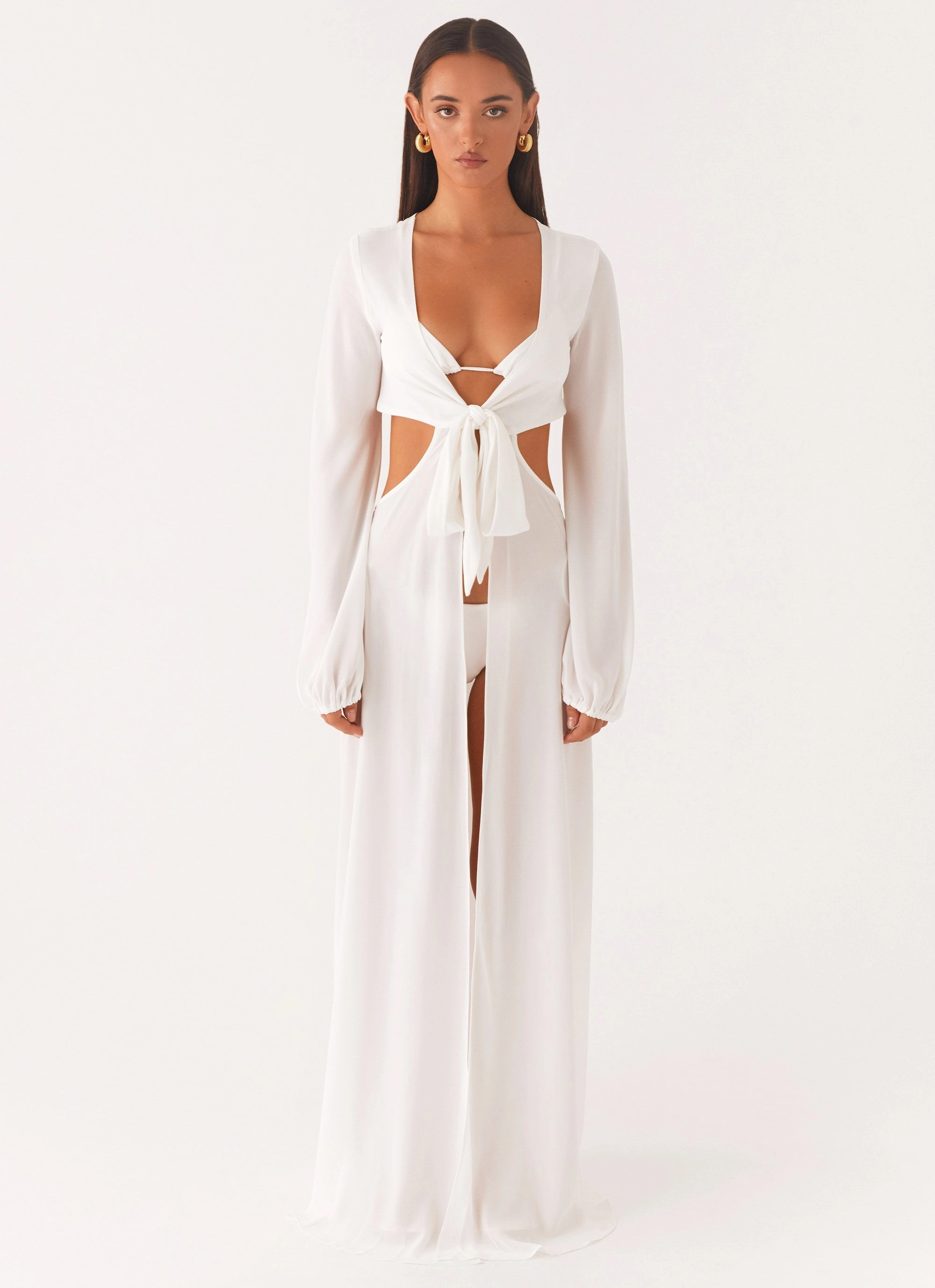 Coastal Maxi Dress - White Waist-Cinching Effortless Fit Design