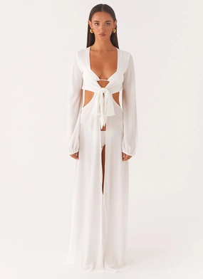 Coastal Maxi Dress - White Waist-Cinching Effortless Fit Design