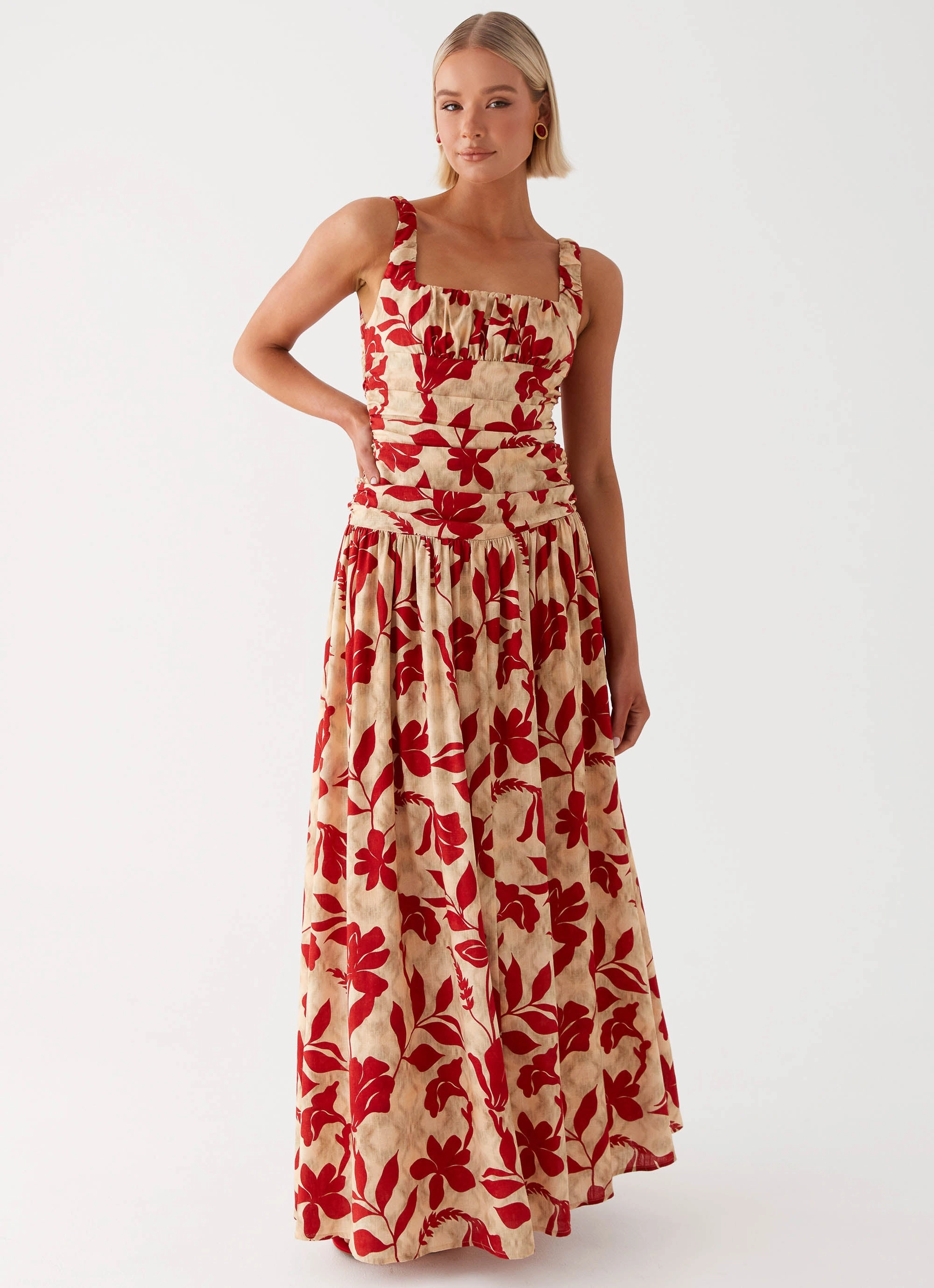 Fresh Outfit Bold Touches Zinna Linen Maxi Dress - Red