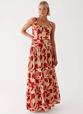 Fresh Outfit Bold Touches Zinna Linen Maxi Dress - Red