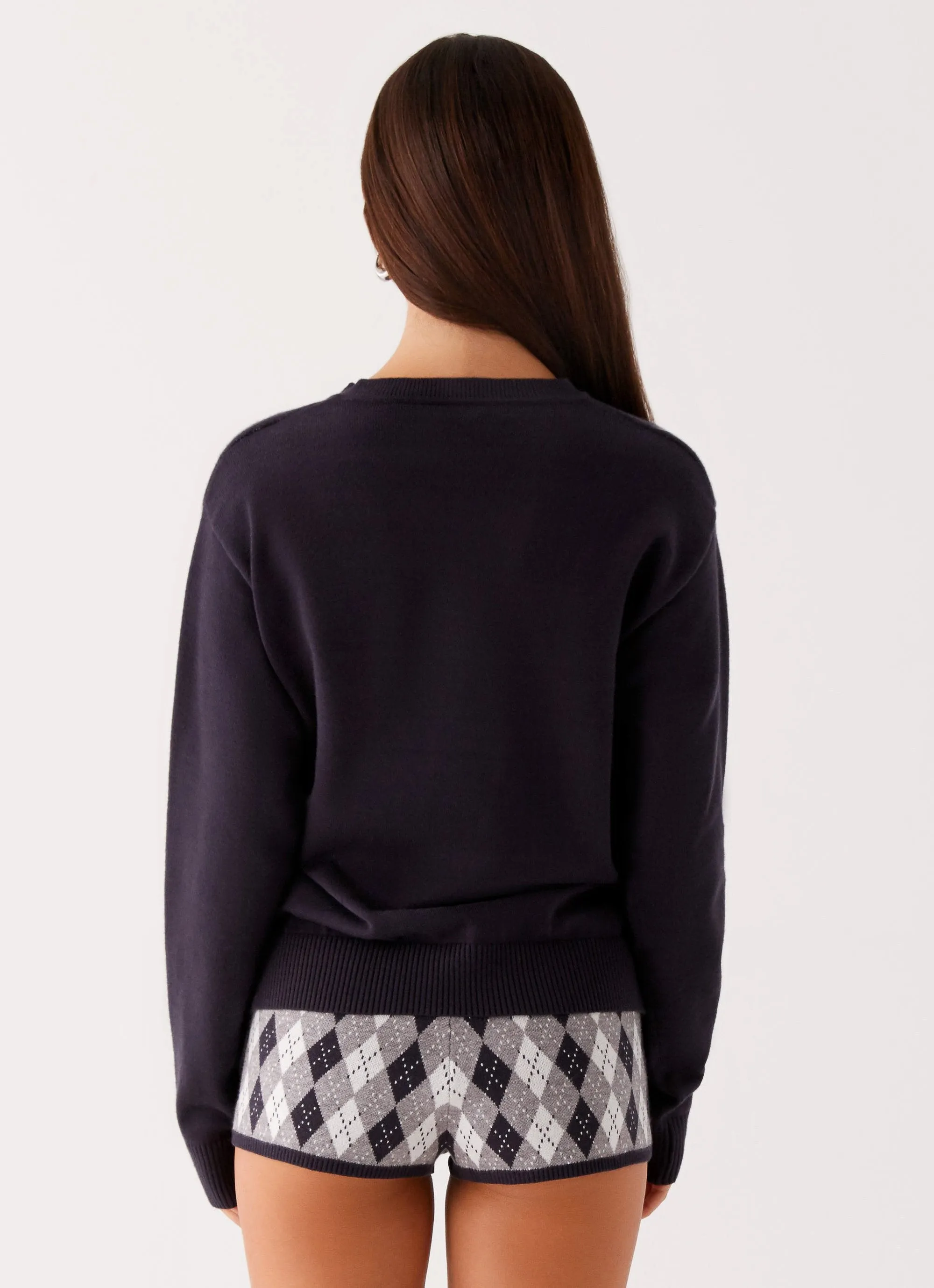 DoubleNeedle Stitching Context Knit Sweater - Navy