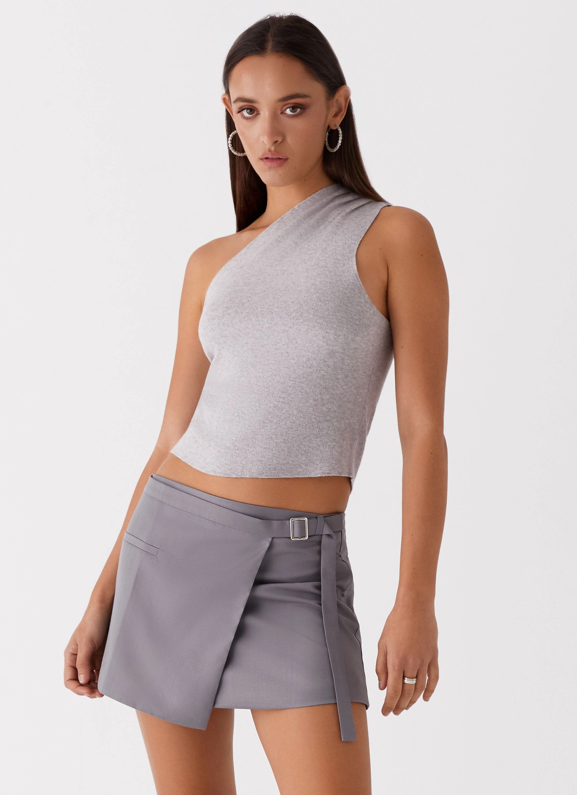 Eco friendly materials Indy One Shoulder Knit Top - Grey