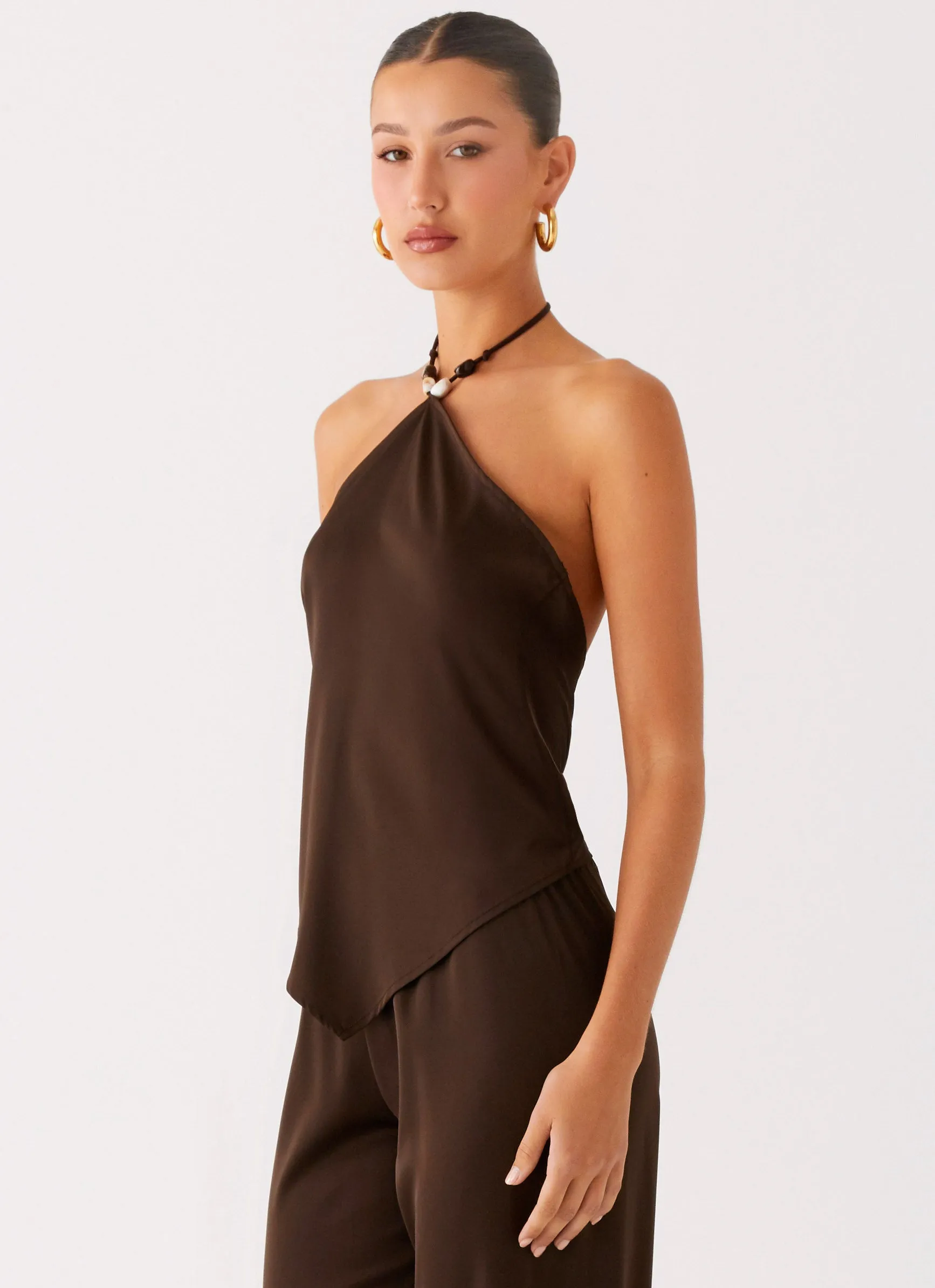 Basic Dress Elegant Blouse Jorjianna Halter Top - Chocolate