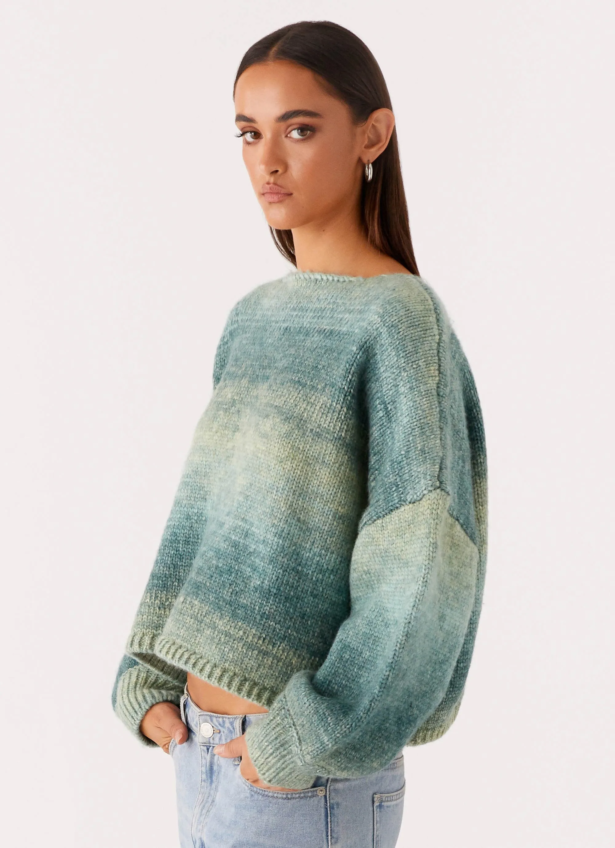 Lynne Oversized Jumper - Green Ombre Flexible Ribbing