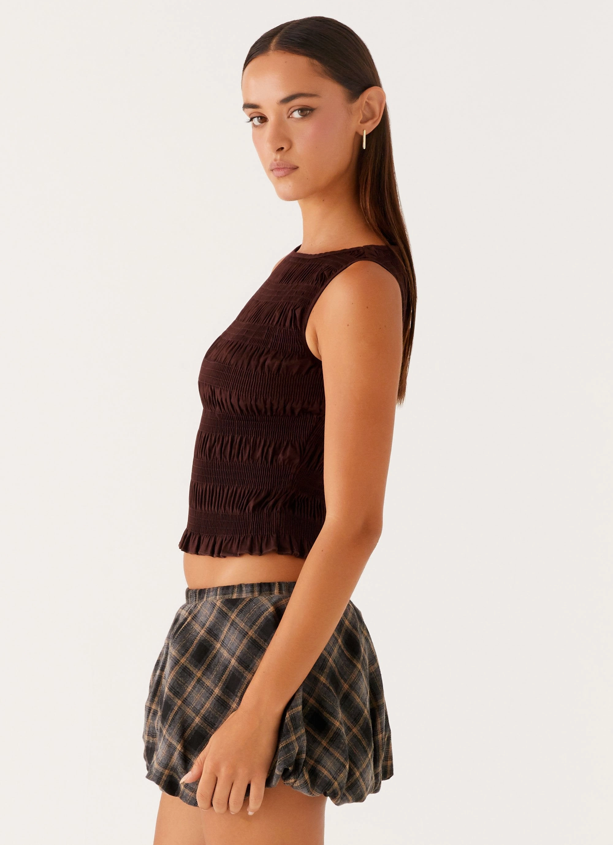 Garden Kisses Shirred Top - Brown DoubleStitched Construction