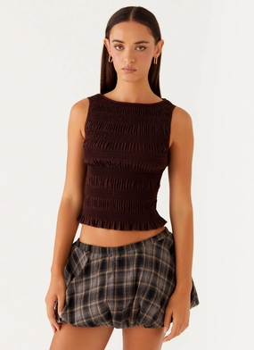 Garden Kisses Shirred Top - Brown Sporty T-shirt