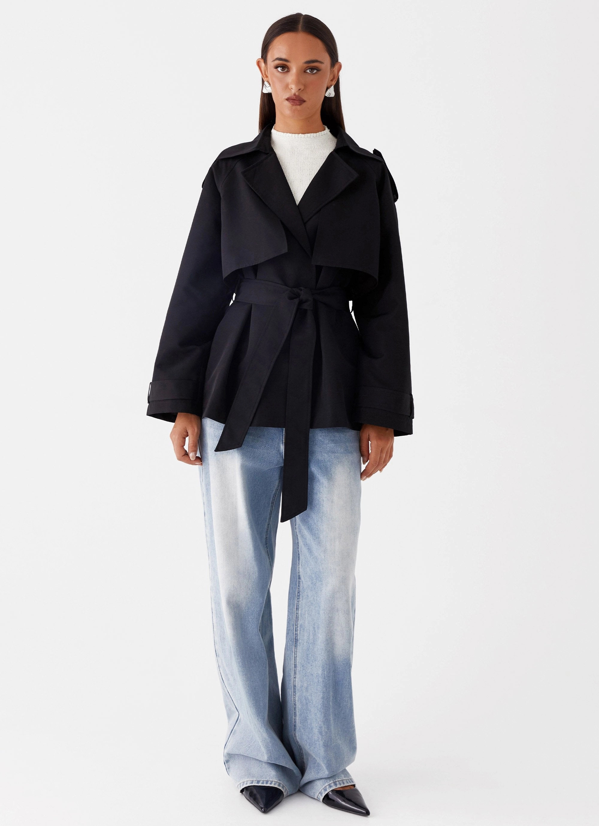 NonRestrictiveCut Ace Of Spades Cropped Trench Coat - Black