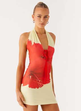 Know You Better Mini Dress - Scarlet Floral Skin-friendly Lace-Edge