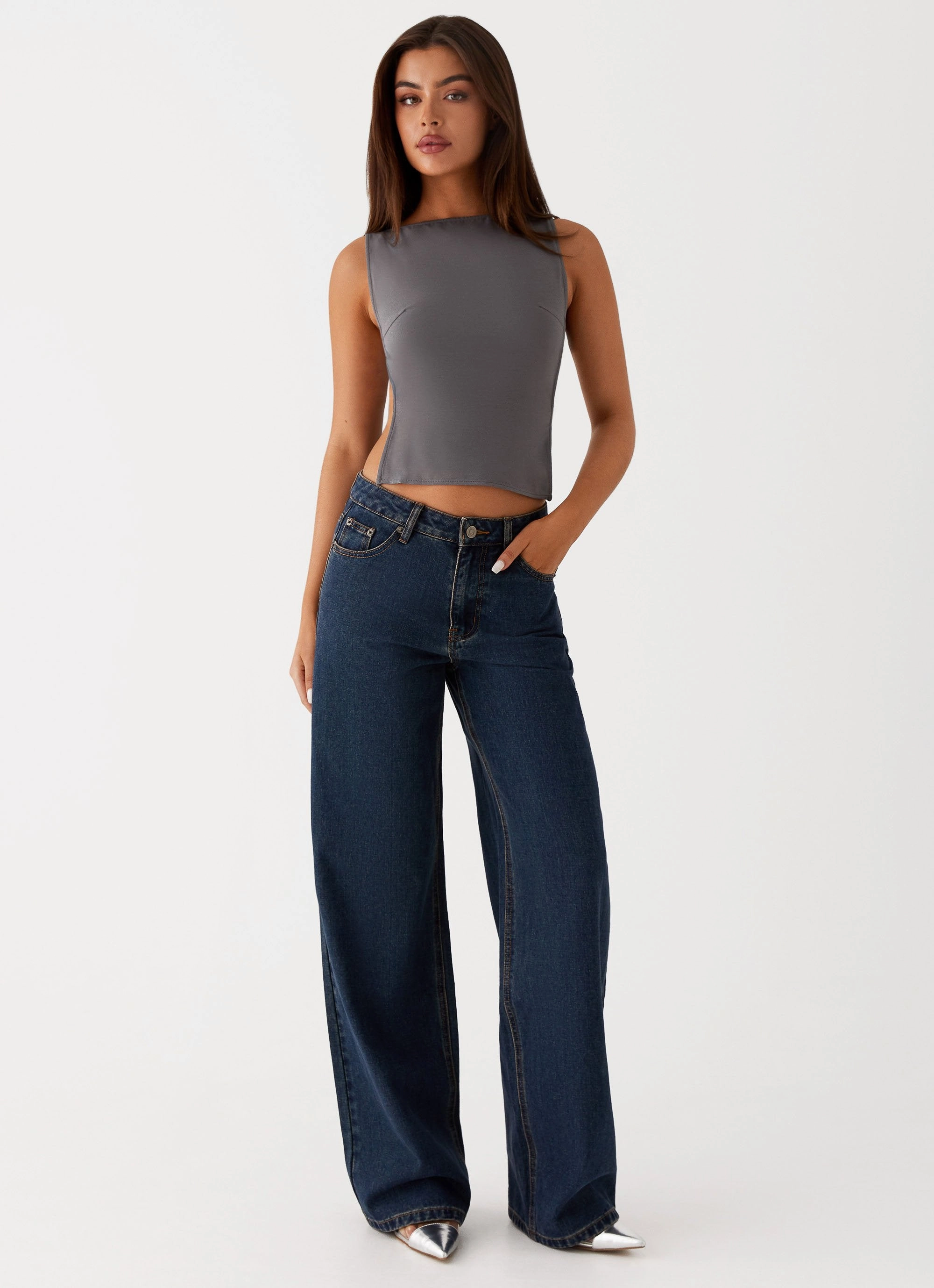 Mid-rise fit Keanna Low Rise Denim Jeans - Washed Denim