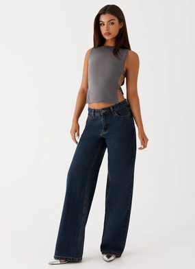 Keanna Low Rise Denim Jeans - Washed Denim Fashionable Fit windproof