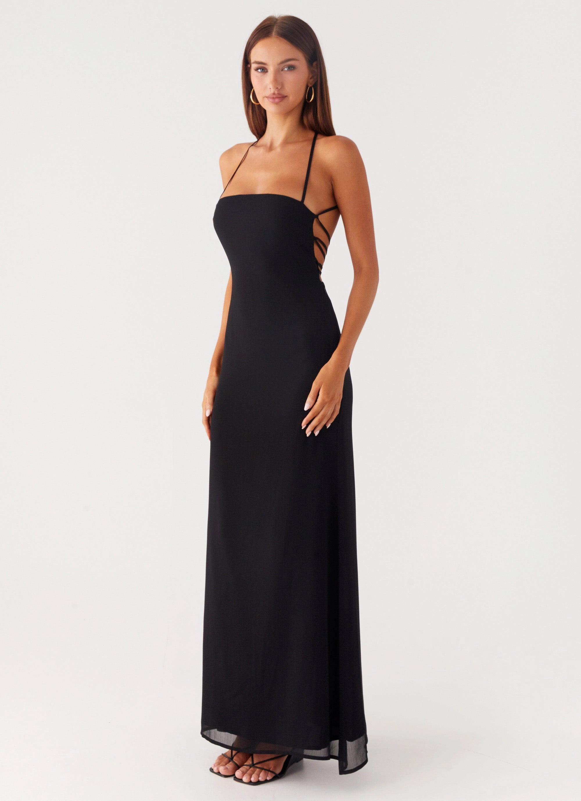 Peggy Maxi Dress - Black High-waisted evening piece Natural Wrap