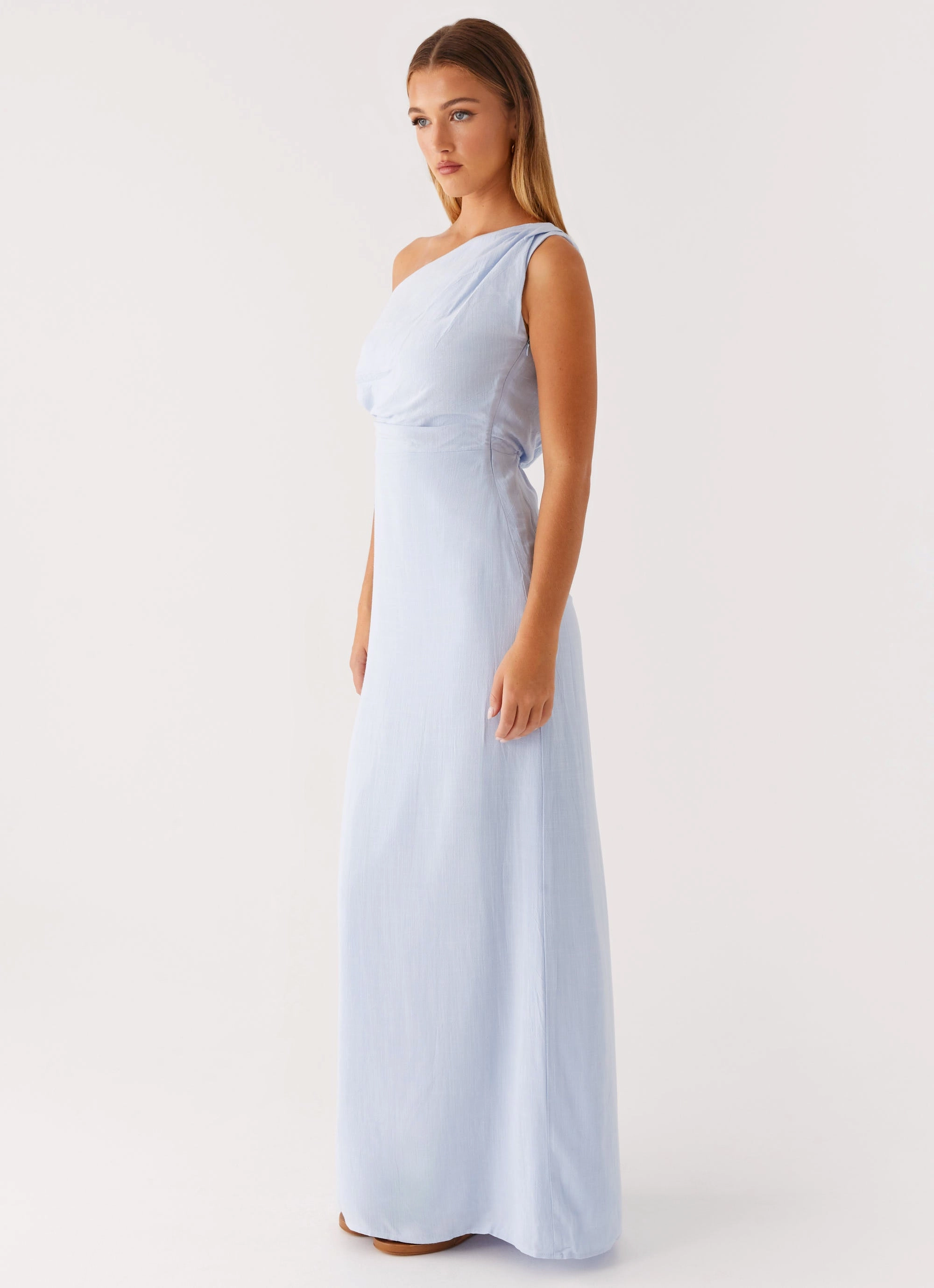 Sleeve Light Lady Love Linen Maxi Dress - Blue