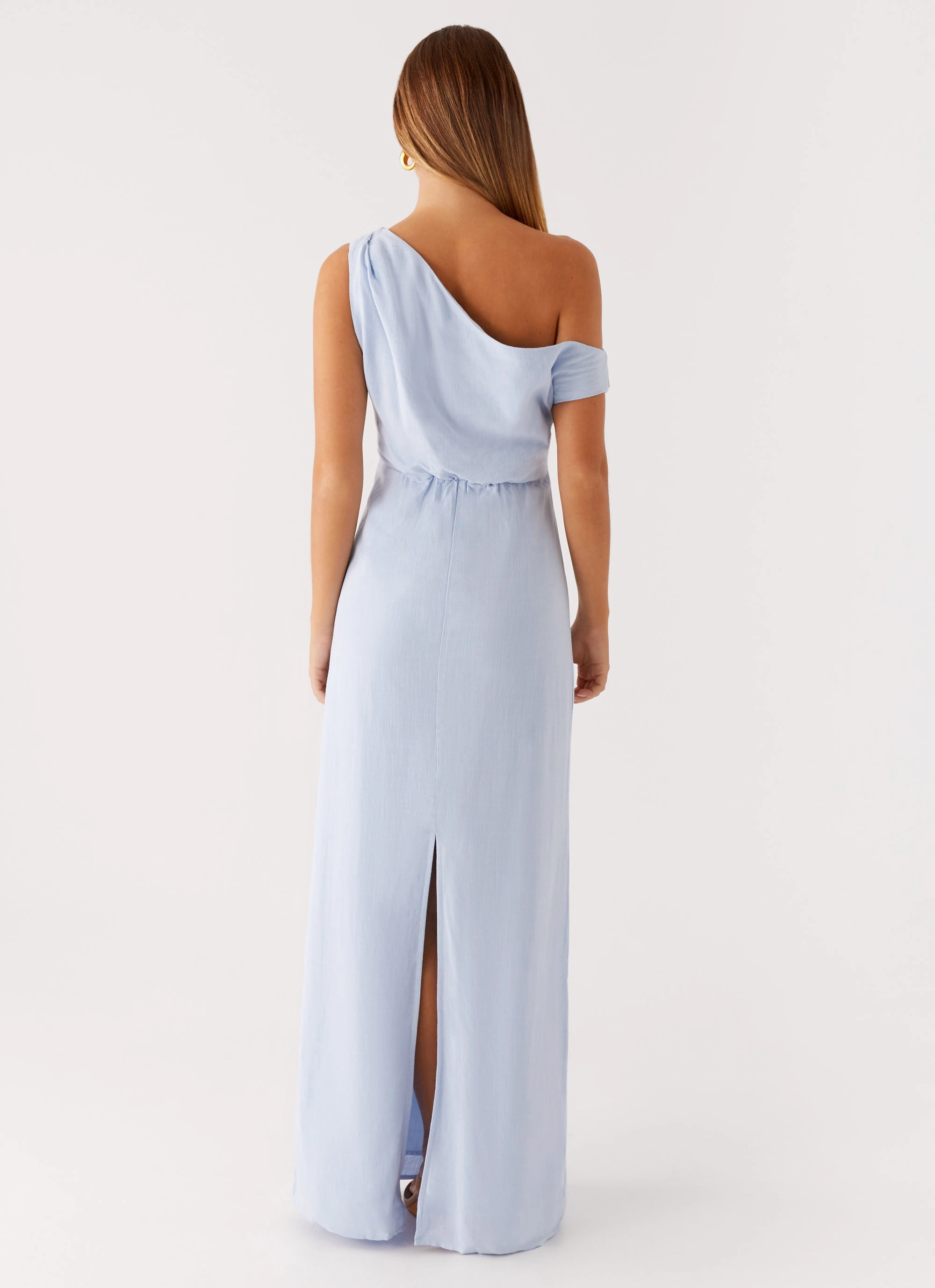 Lady Love Linen Maxi Dress - Blue Side Tie