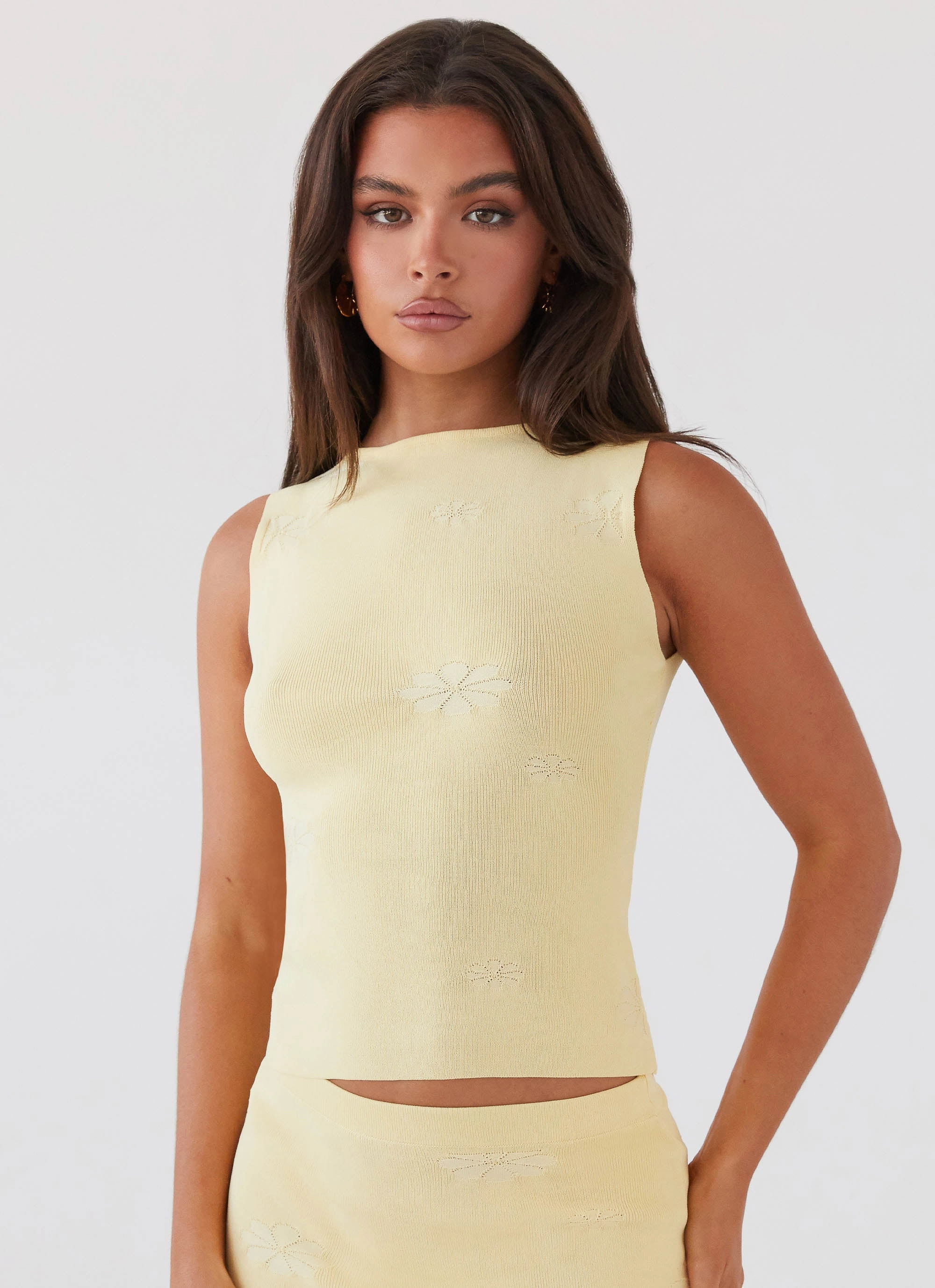 Holly Knit Tank - Lemon BrushedInnerLining Mesh Panel Details