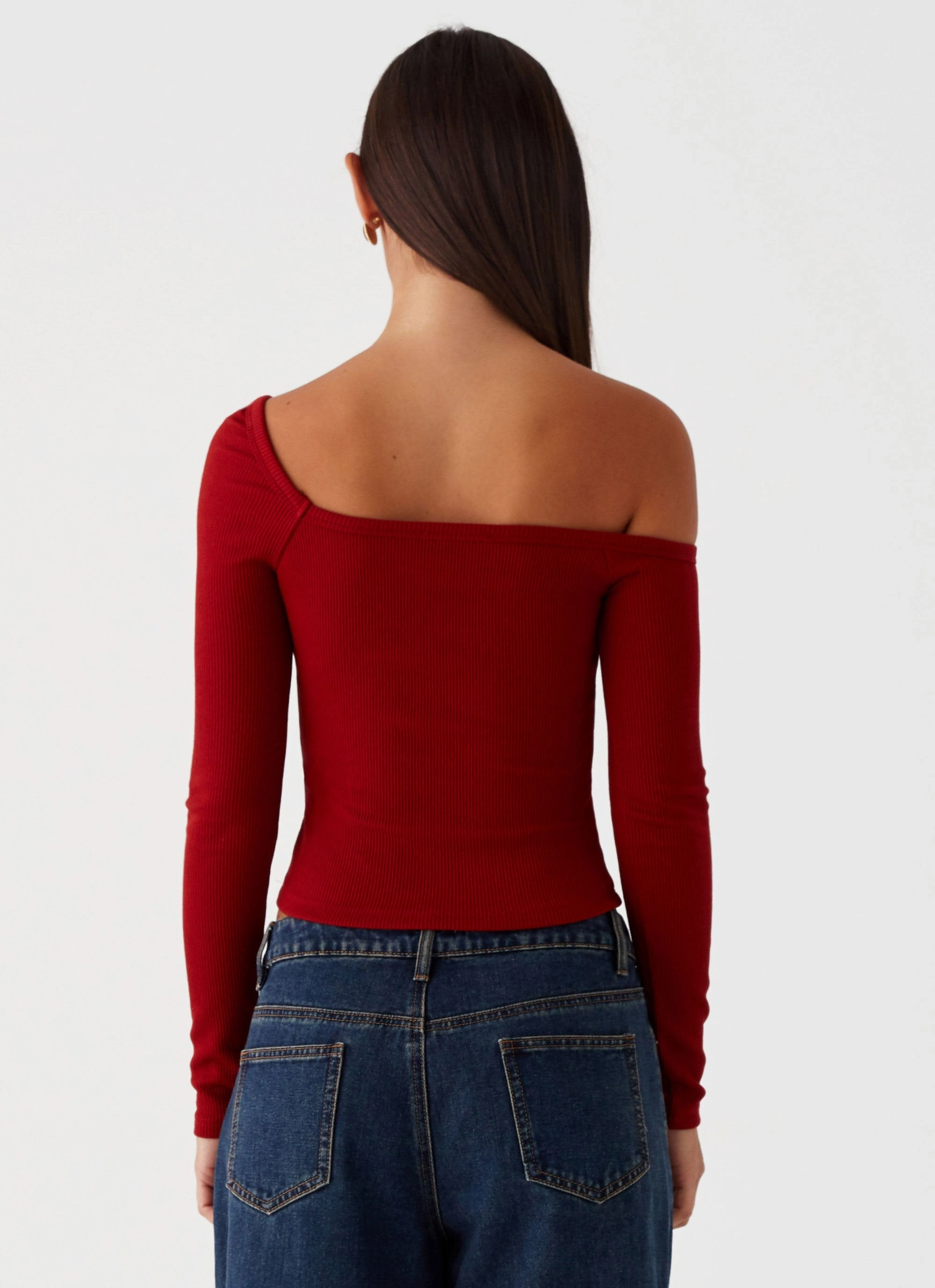 Moisture Control Lining Winter Hoodie Talia Asymmetric Long Sleeve Top - Red